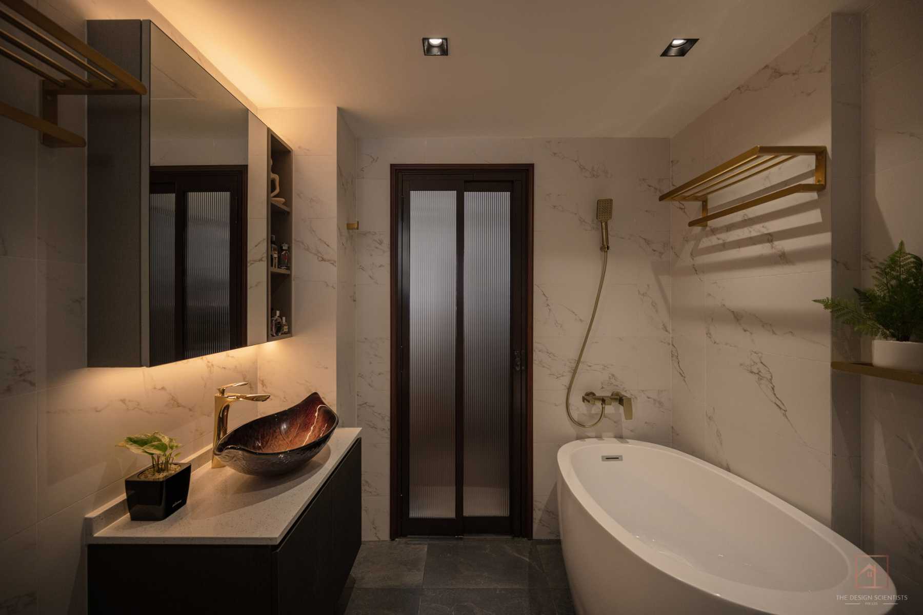 Contemporary Bathroom with Mirror and Bathtub