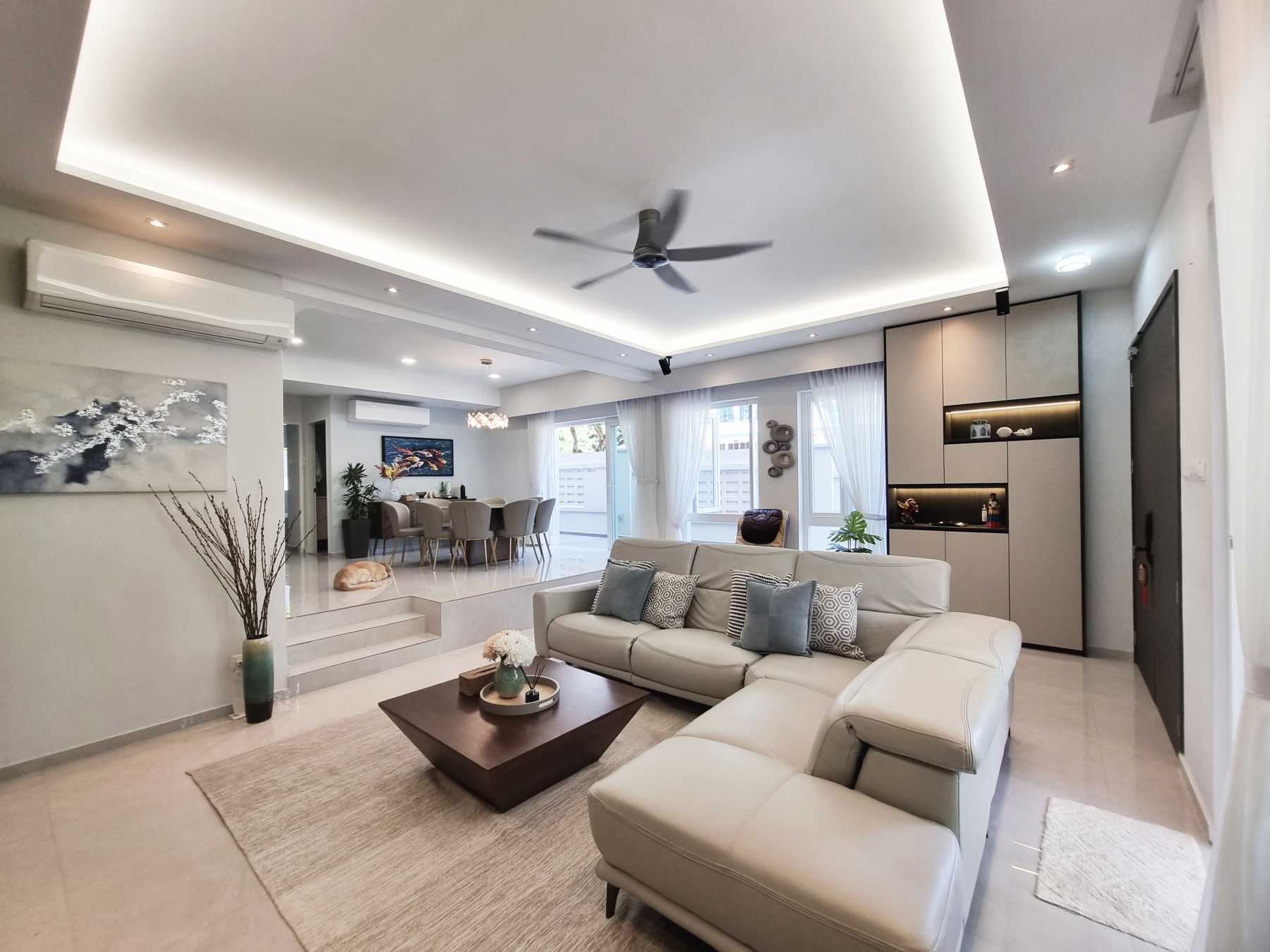 Scandinavian Living Room with Chandelier and Sofa