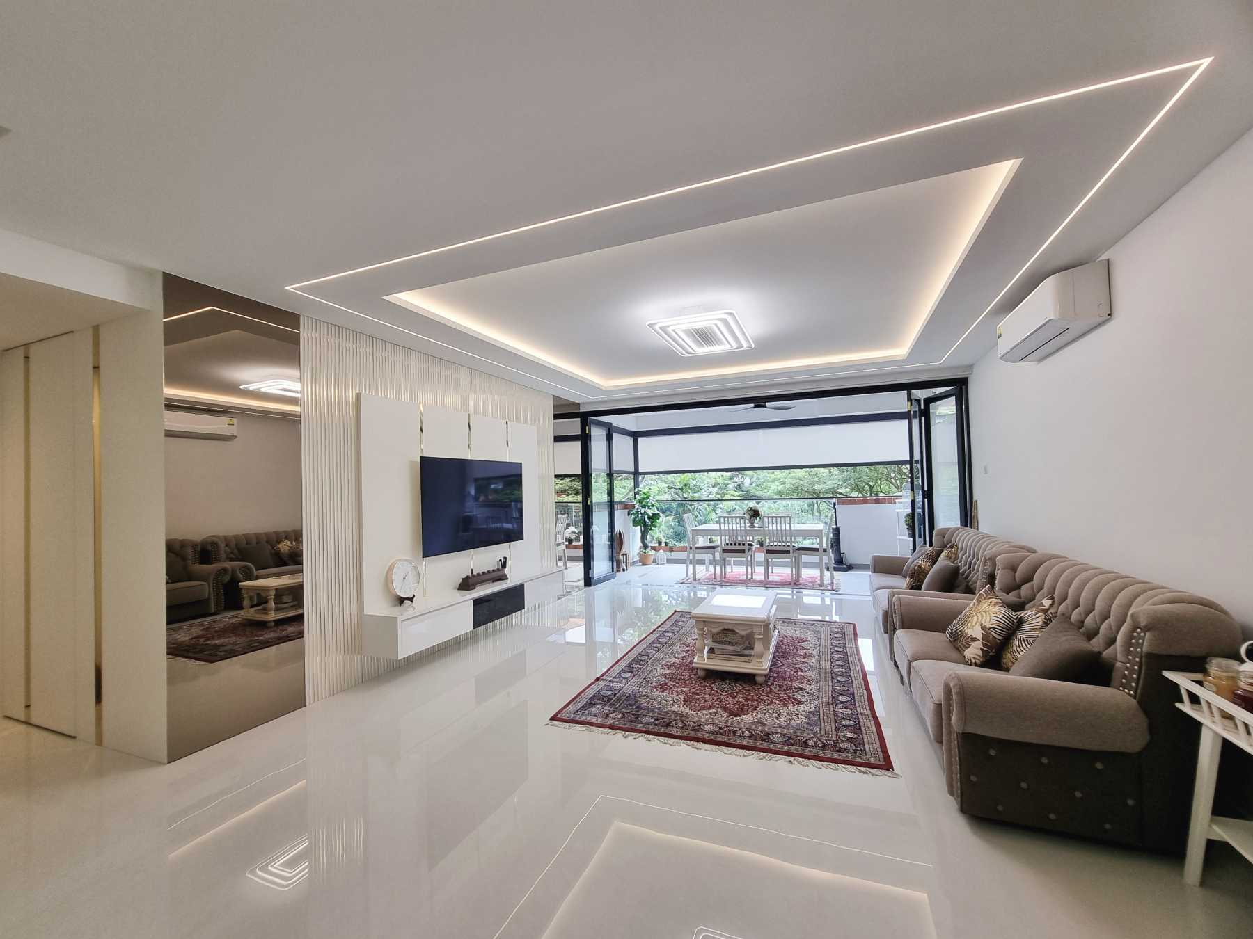 Scandinavian Living Room with Feature Wall and Drop Ceiling