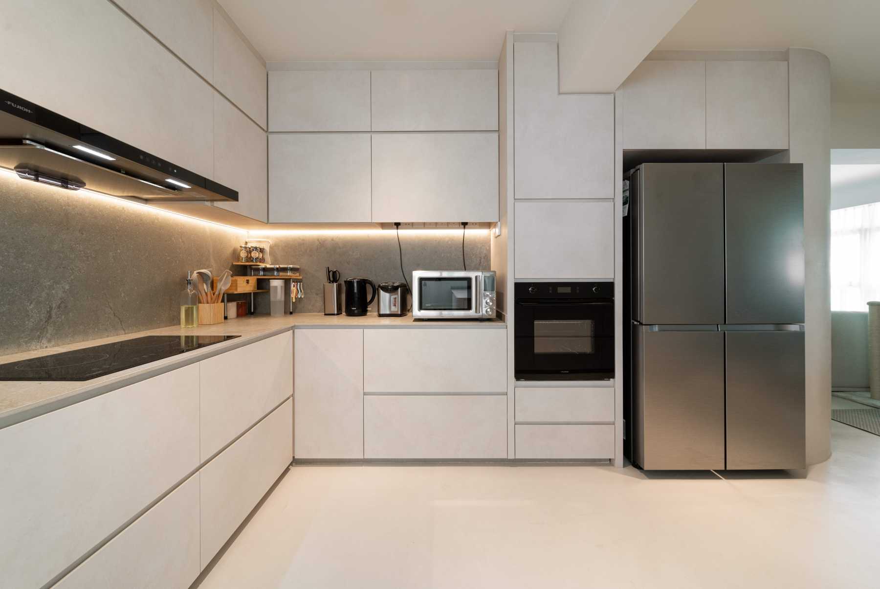 Minimalist Kitchen with Countertop and Cement Floor