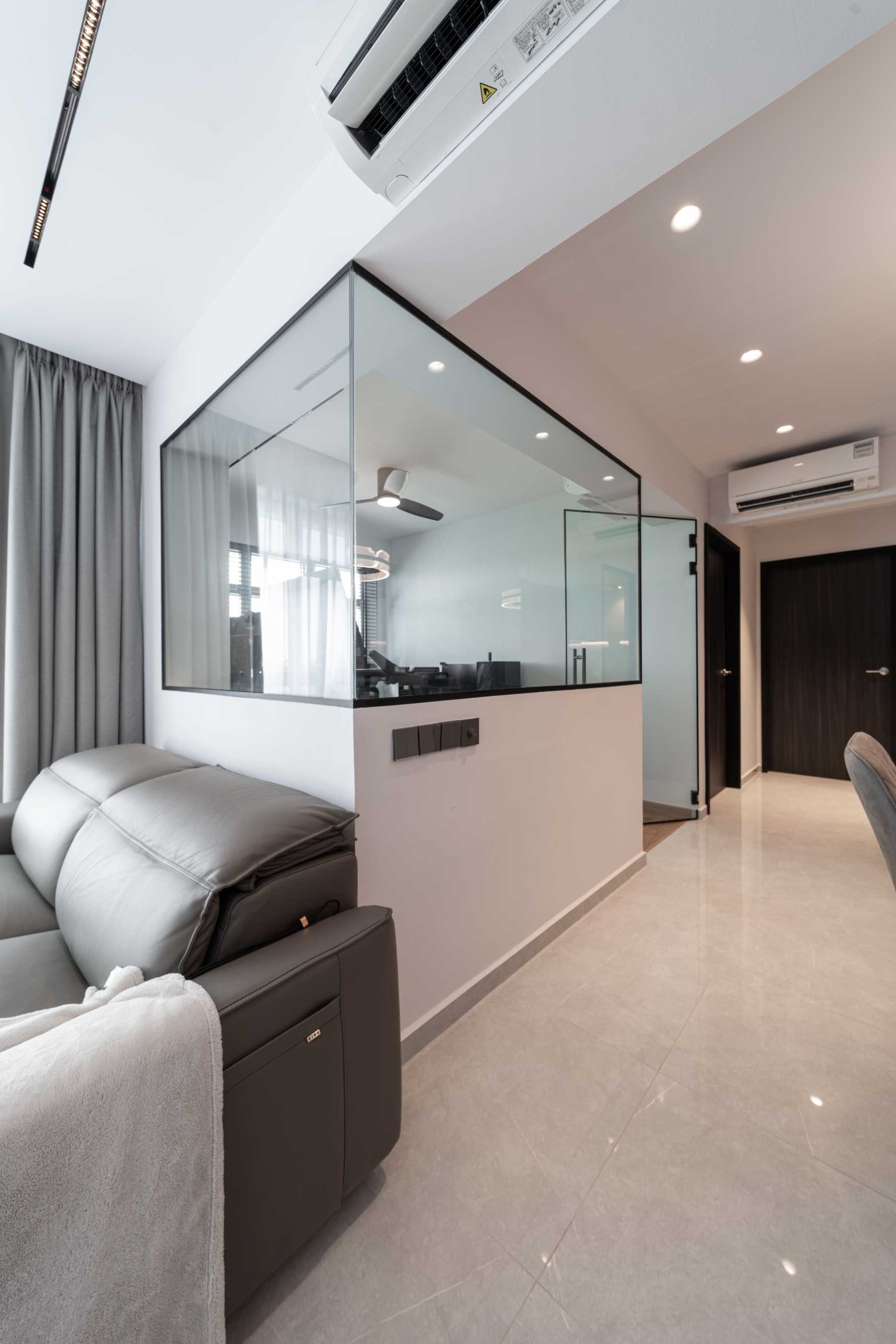 Modern Study with Glass Door and Downlights