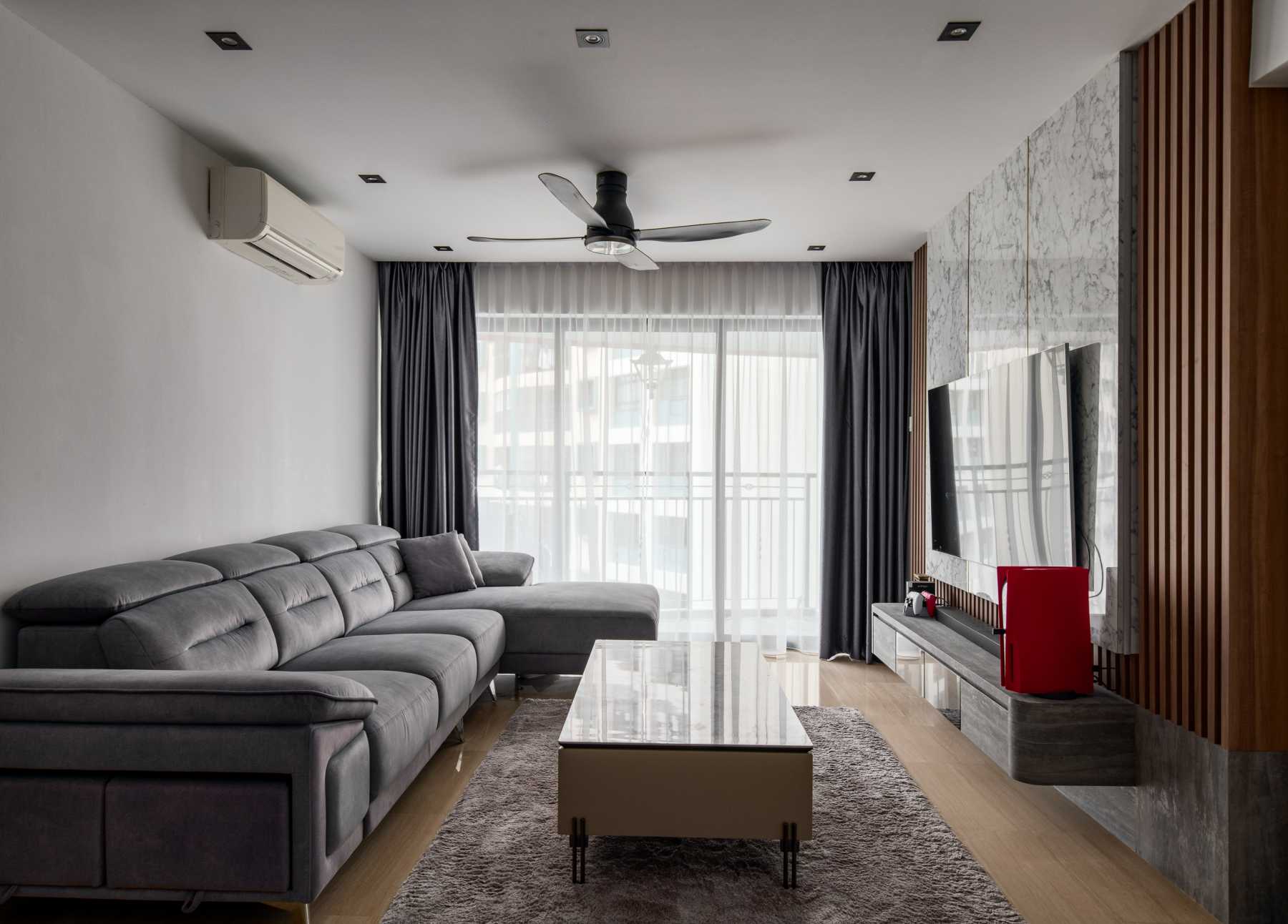 Contemporary Living Room with Wood Flooring and TV Console