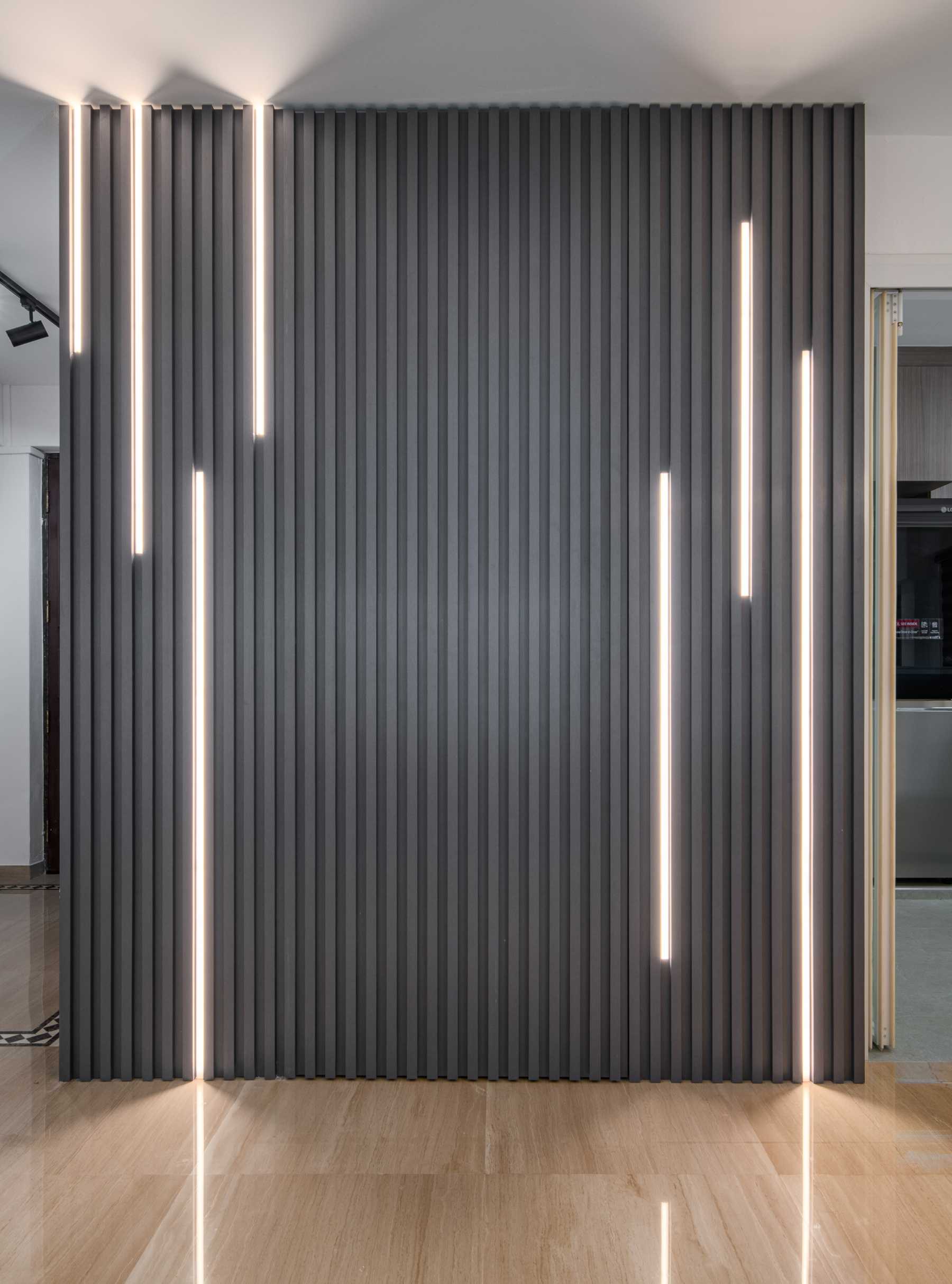 Contemporary Entryway with Feature Wall and Wood Feature Wall