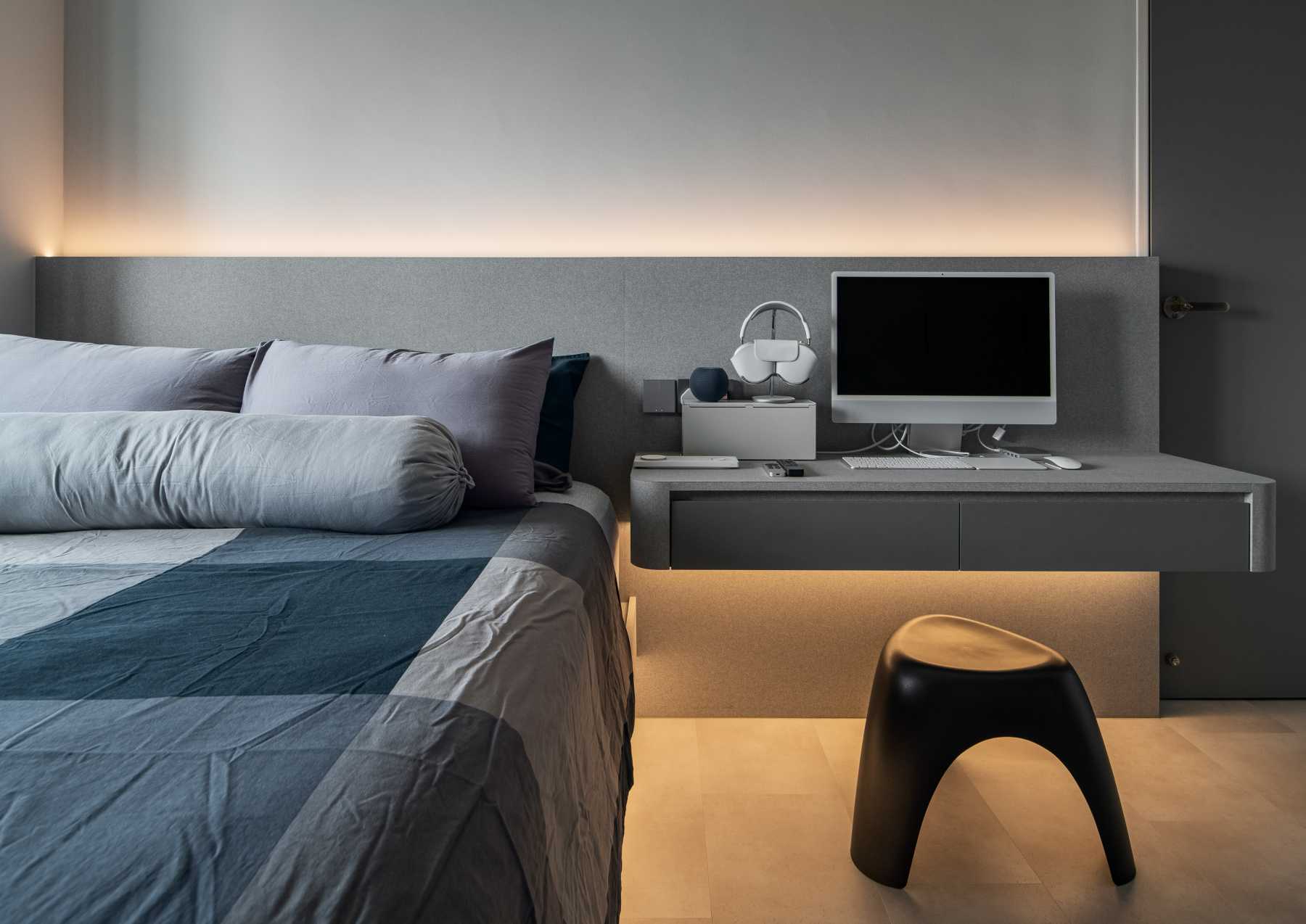 Scandinavian Bedroom with Built-in Bed and Bedside Table