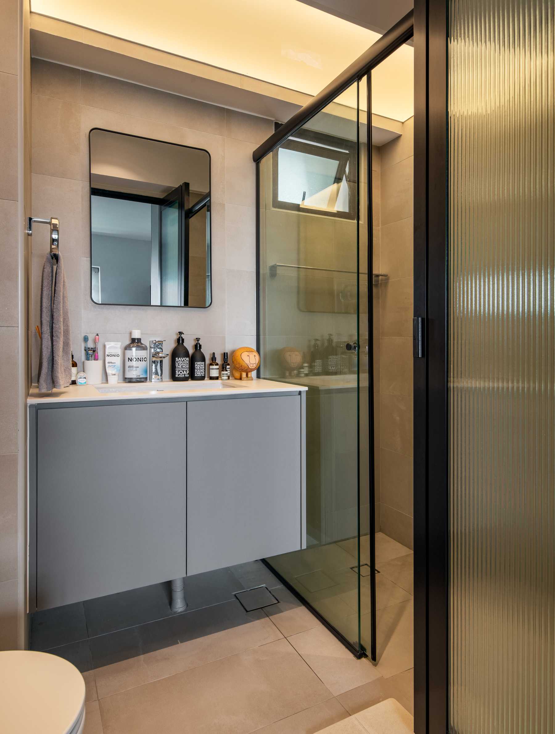 Scandinavian Bathroom with Mirror and Shower Screen