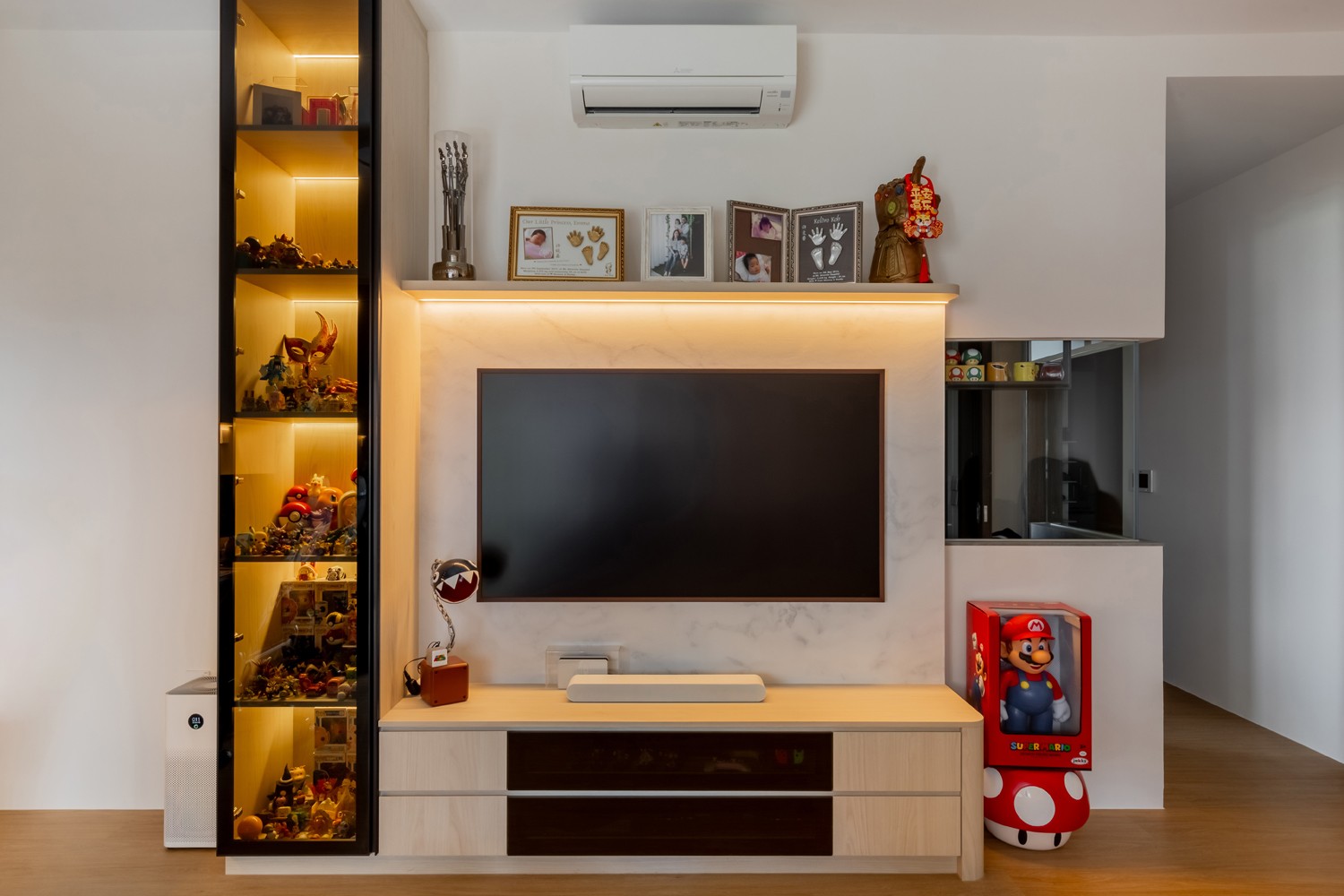Scandinavian Living Room with Vinyl Flooring and TV Console
