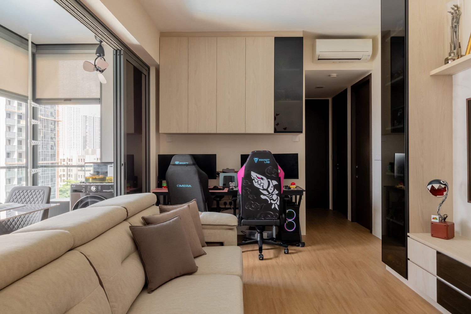 Scandinavian Living Room with Vinyl Flooring and TV Console