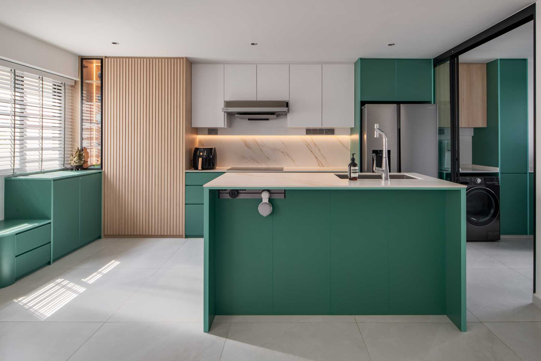 Scandinavian Kitchen with Kitchen Island and Laundry Area