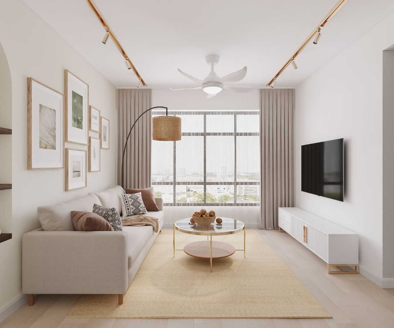 Contemporary Living Room with Vinyl Flooring and TV Console