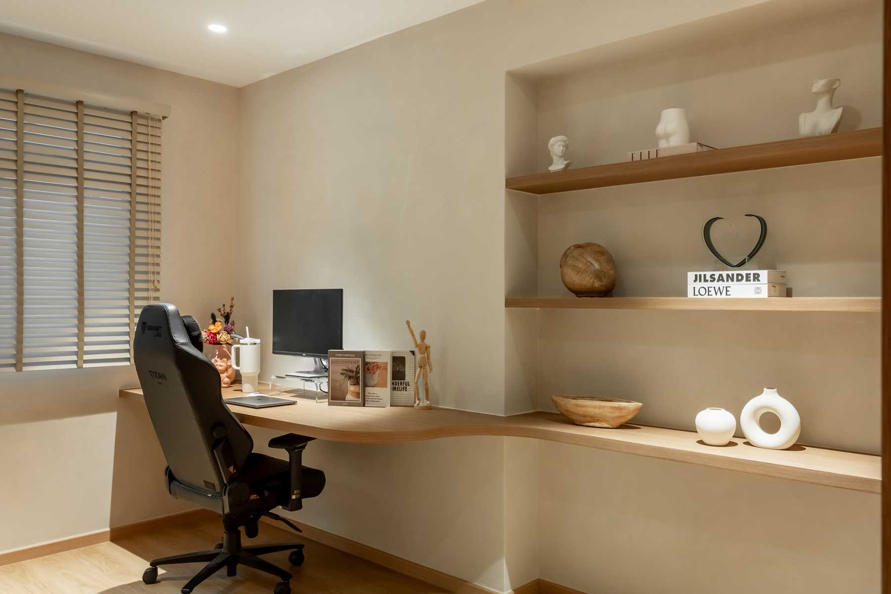 Modern Home Office with Desk and Wall Shelves