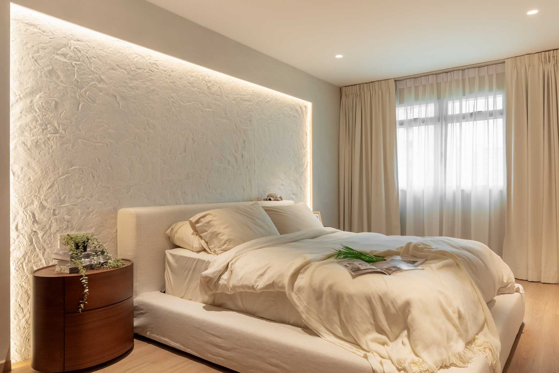 Modern Bedroom with Vinyl Flooring and Ceiling Light