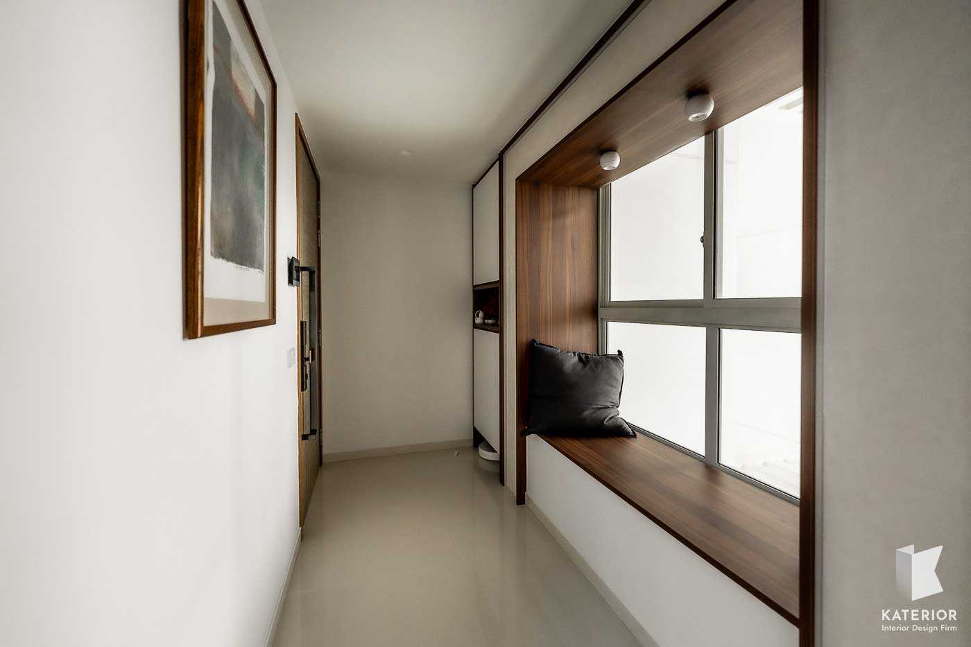 Contemporary Foyer with Artwork and Console Table