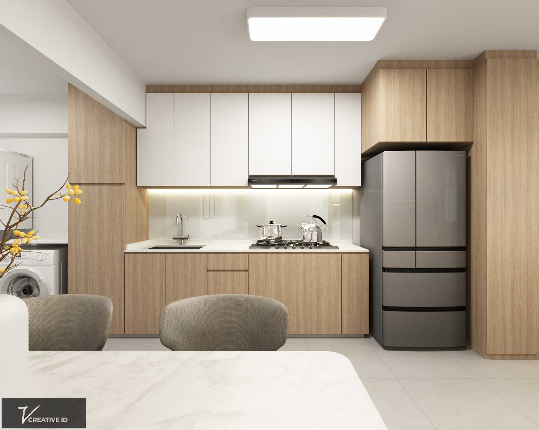 Scandinavian Kitchen with Granite Floor and Open Kitchen