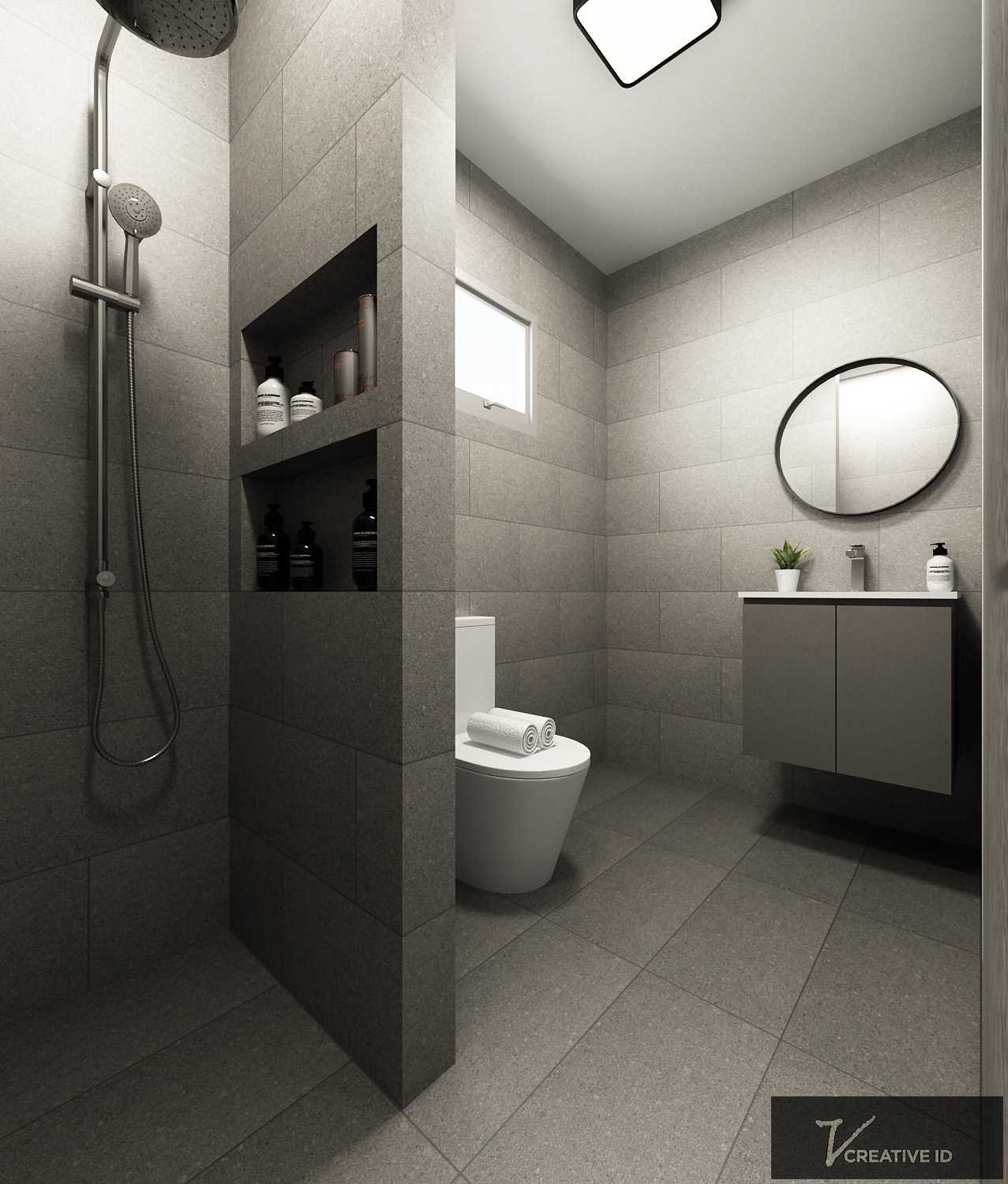 Scandinavian Bathroom with Homogeneous Tiles and Mirror