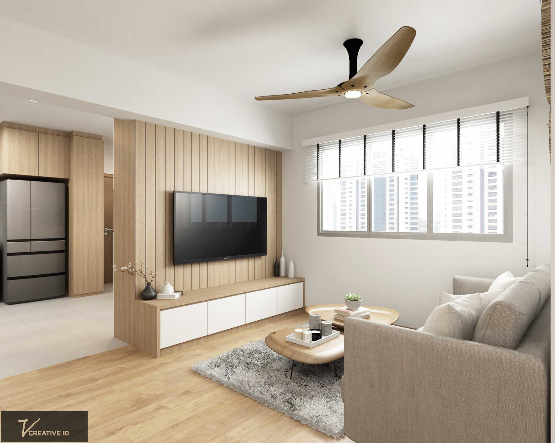 Scandinavian Living Room with Vinyl Flooring and TV Console