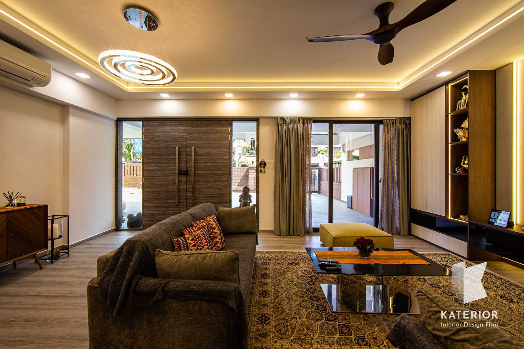 Country Living Room with TV Console and Feature Wall
