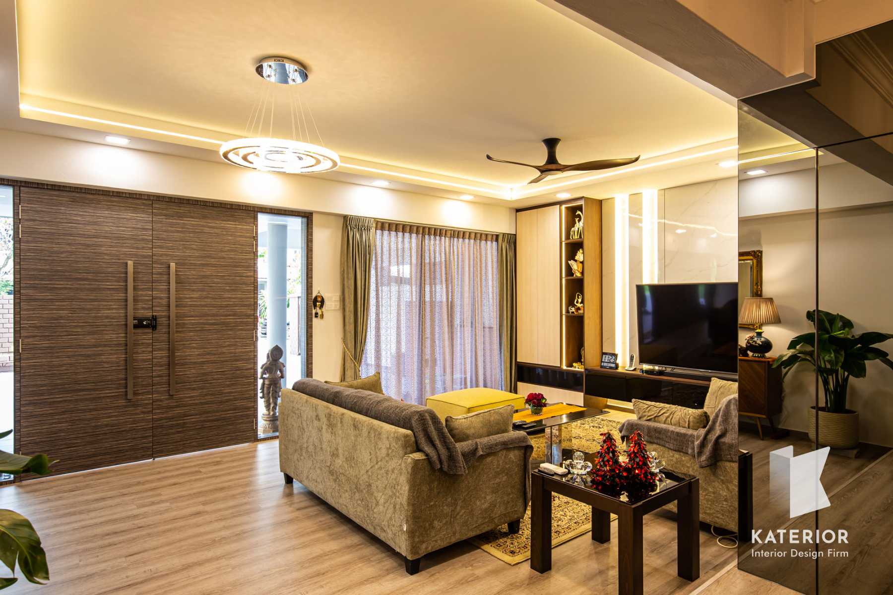 Country Living Room with TV Console and Feature Wall