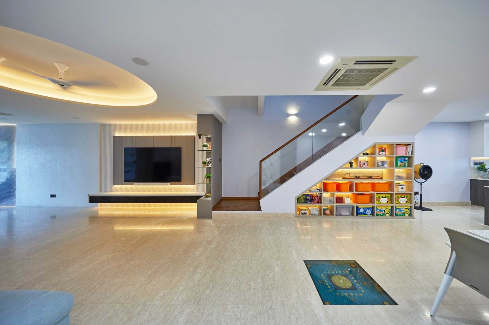 Minimalist Living Room with Feature Wall and Cove Lighting