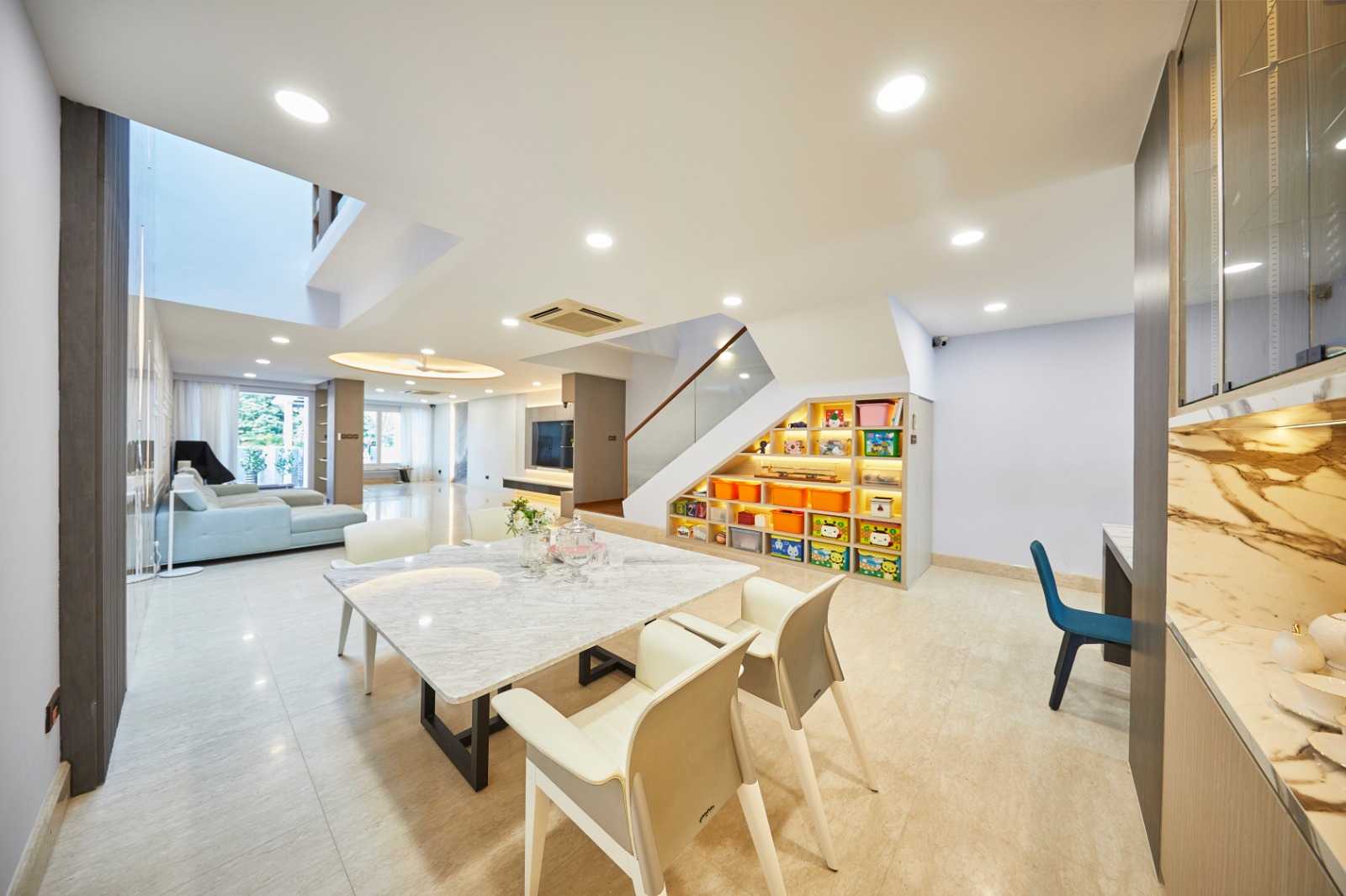 Minimalist Dining Room with Seating Bench and Console Table