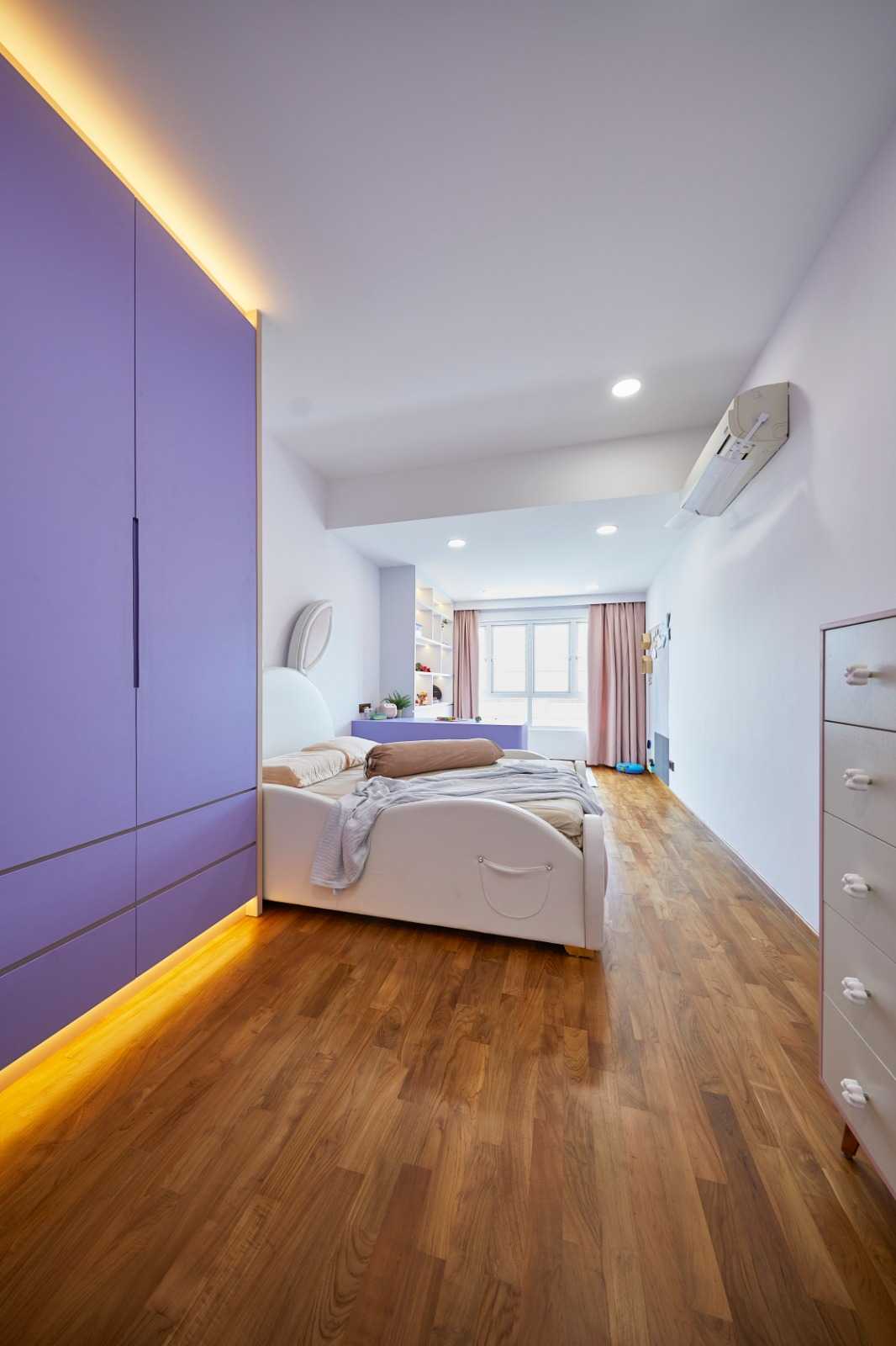 Minimalist Bedroom with Parquet Floor and Wood Flooring