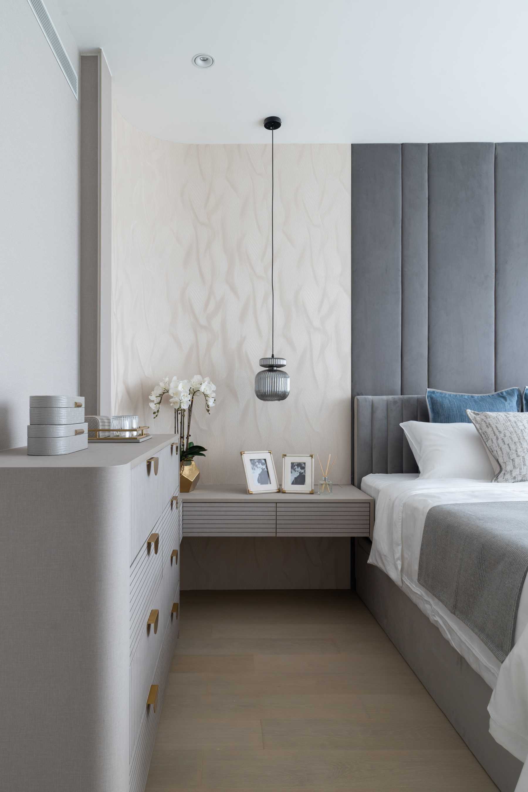 Contemporary Bedroom with Platform Bed and Marble Floor