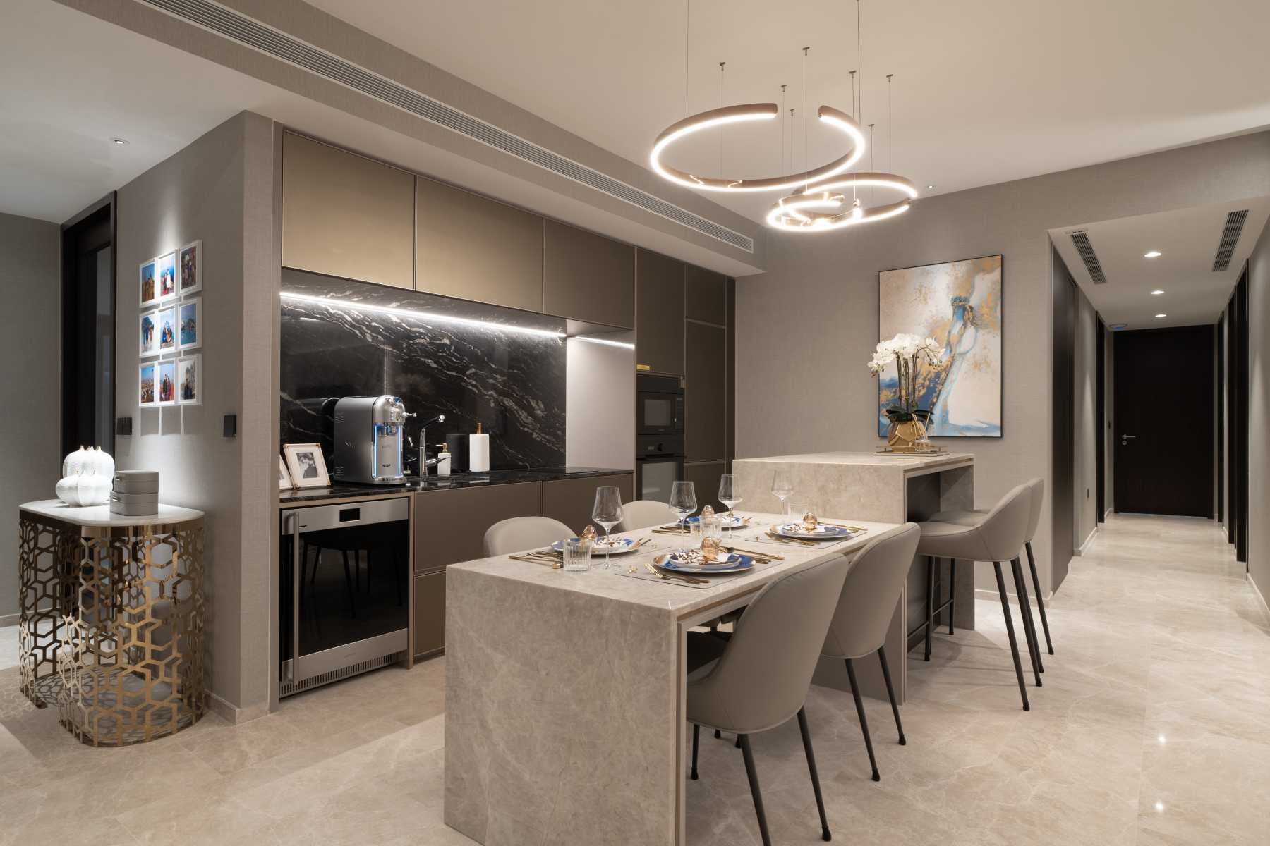 Contemporary Kitchen with Parquet Floor and Cement Floor