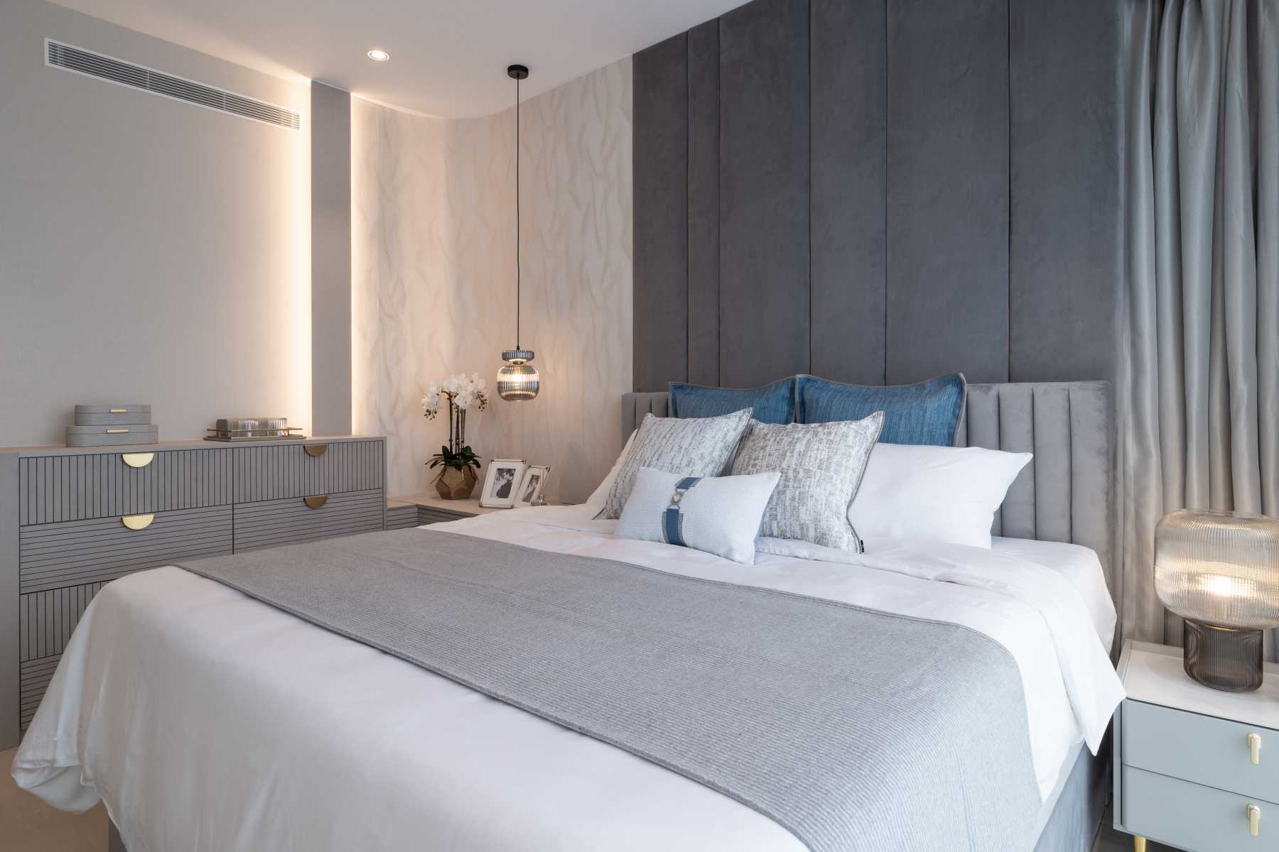 Contemporary Bedroom with Platform Bed and Vinyl Flooring