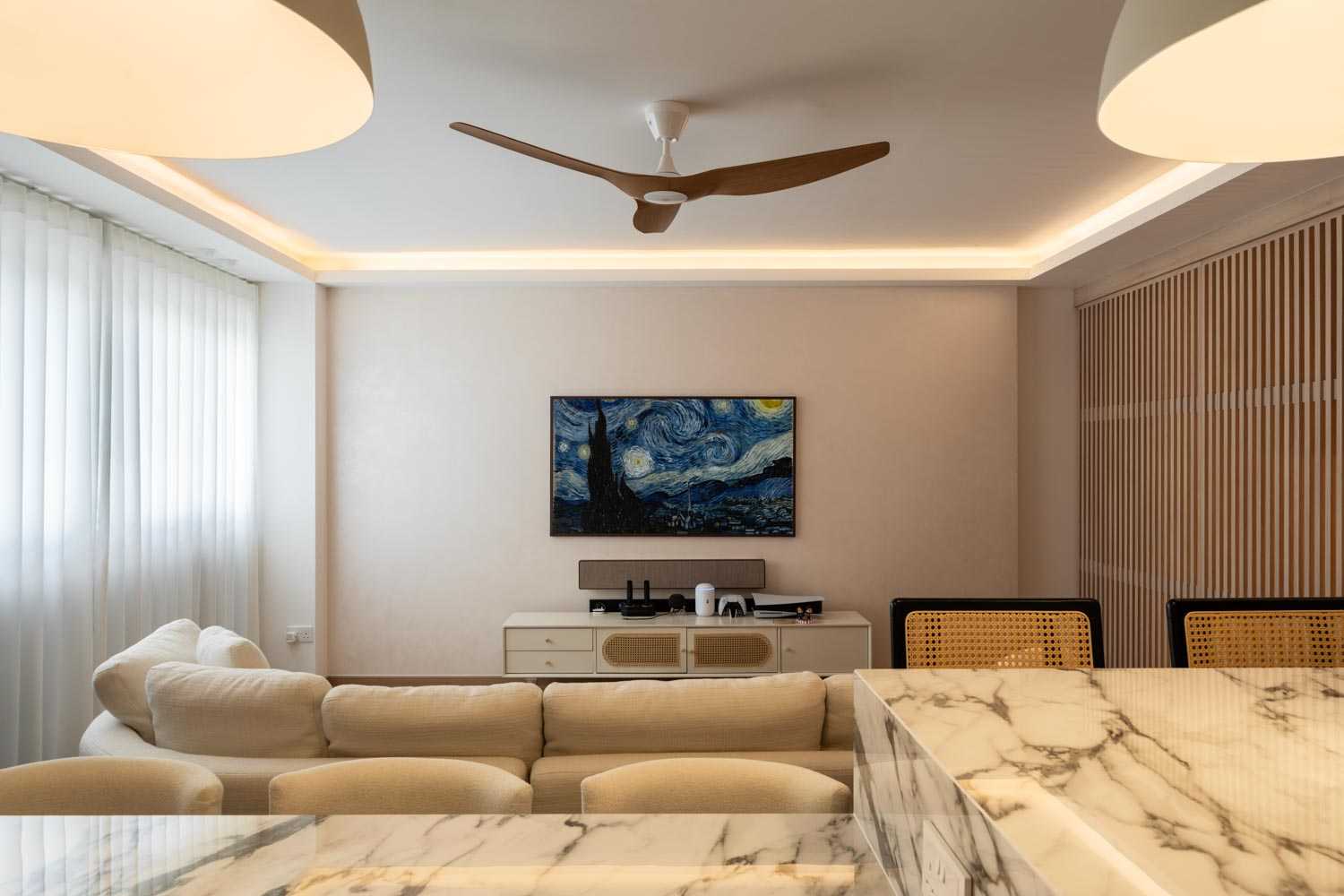 Minimalist Living Room with Countertop and TV Console