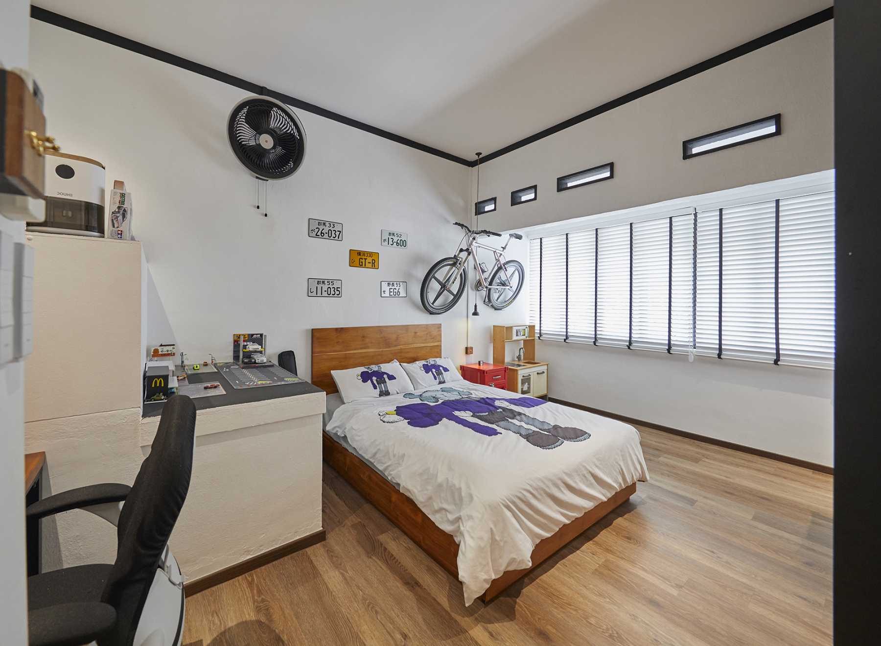 Asian Bedroom with Cove Lighting and Roller Blinds