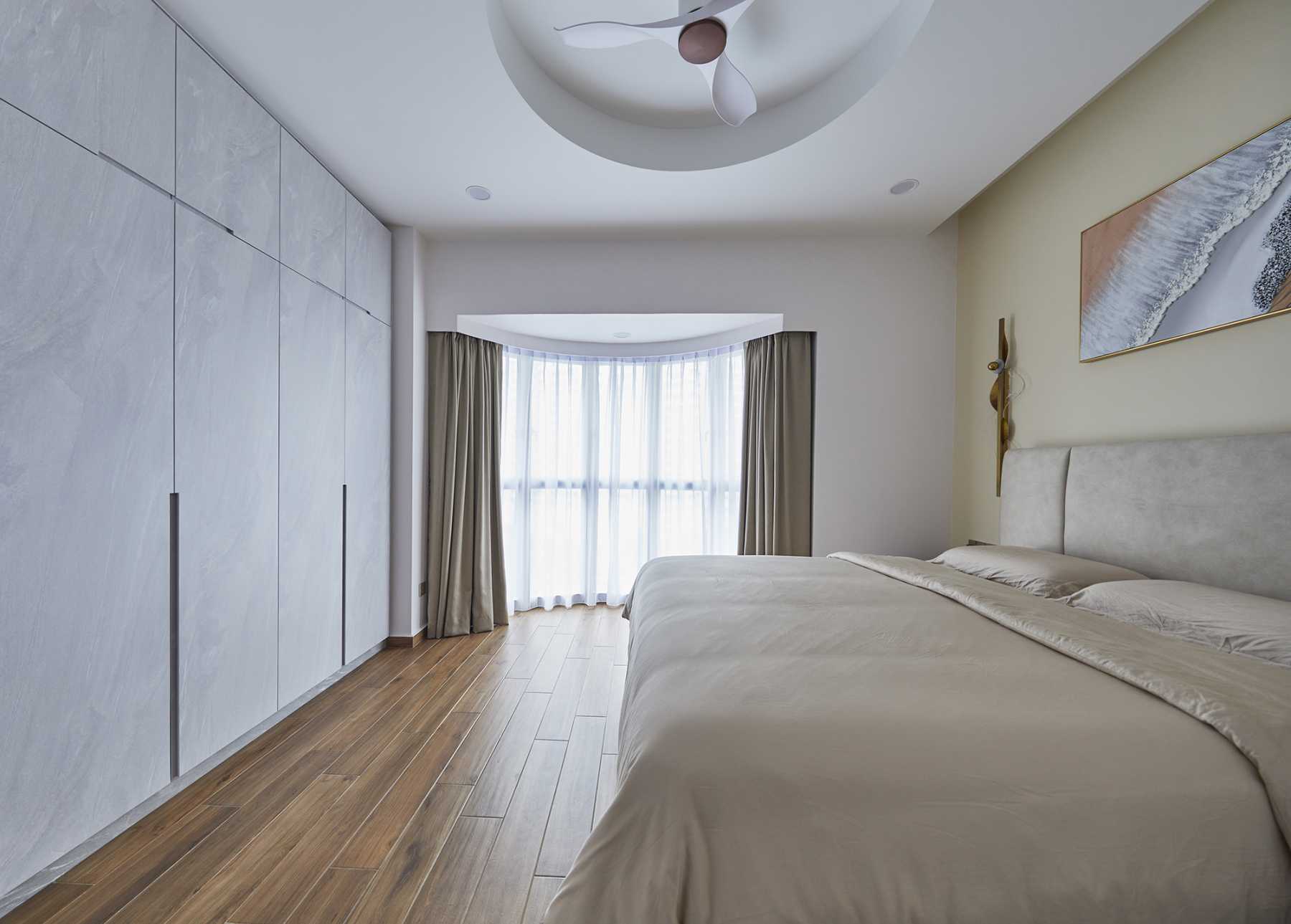Modern Bedroom with Bay Window and Built-in Bed