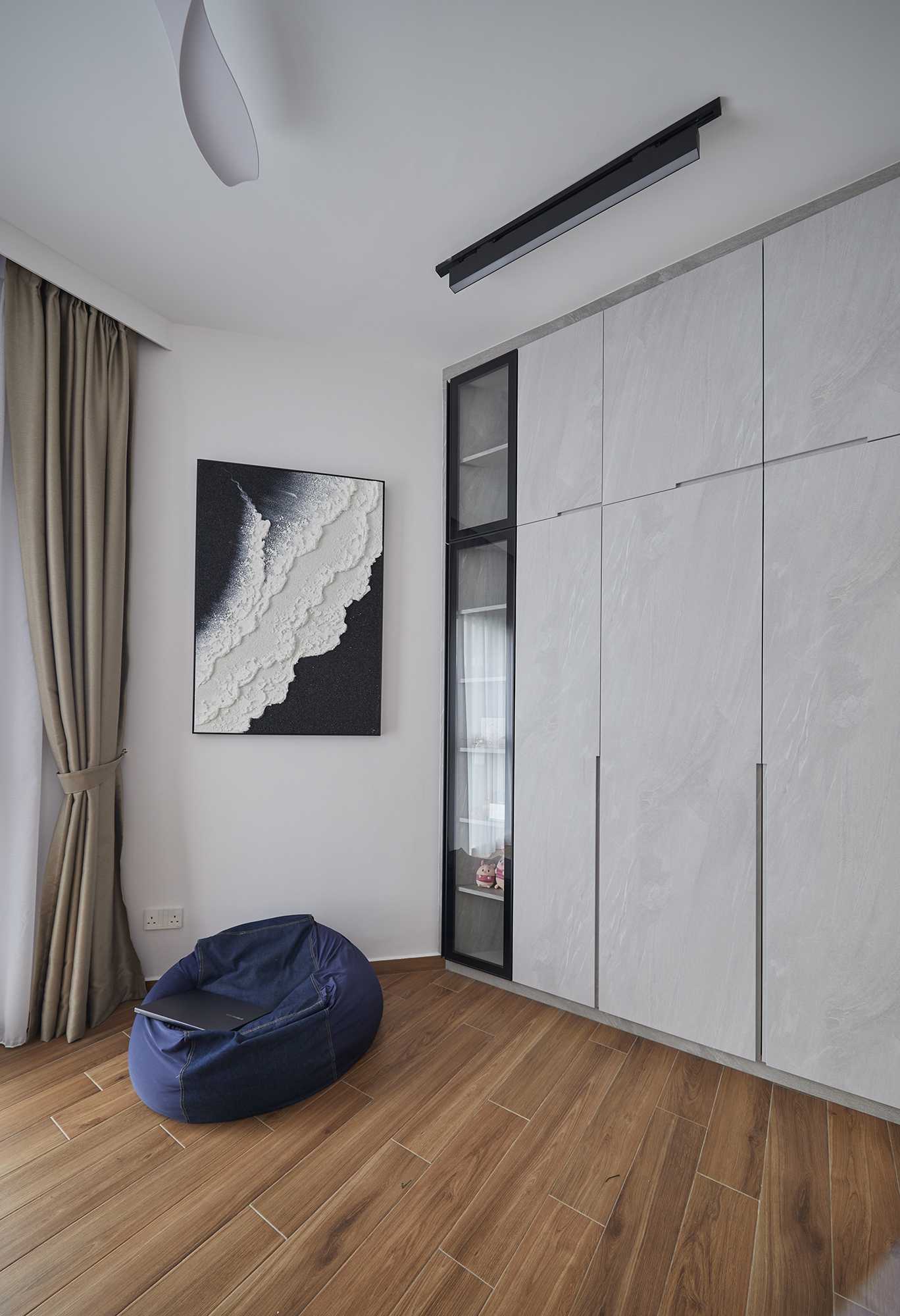 Modern Bedroom with Roller Blinds and Bedside Table