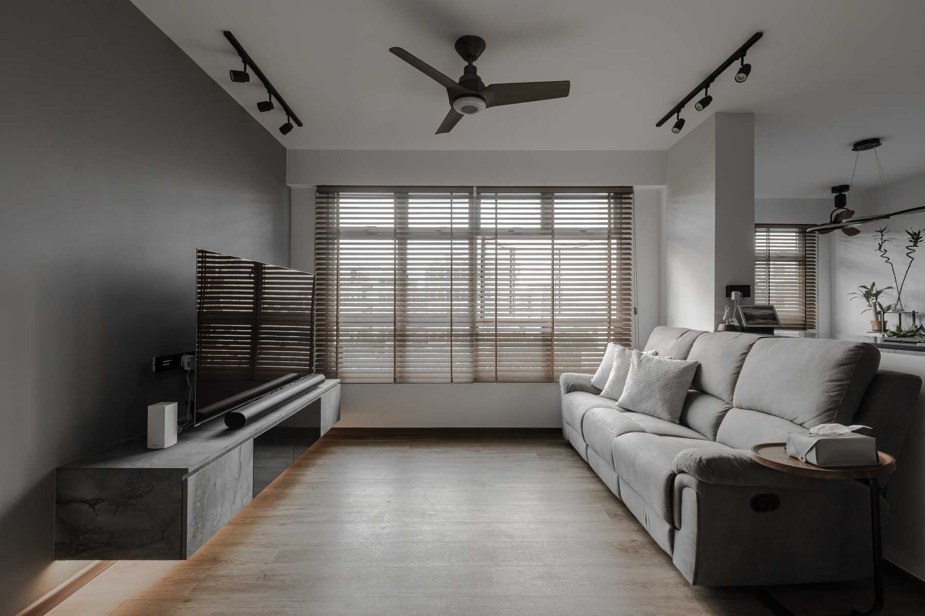 Modern Living Room with TV Console and Cove Lighting