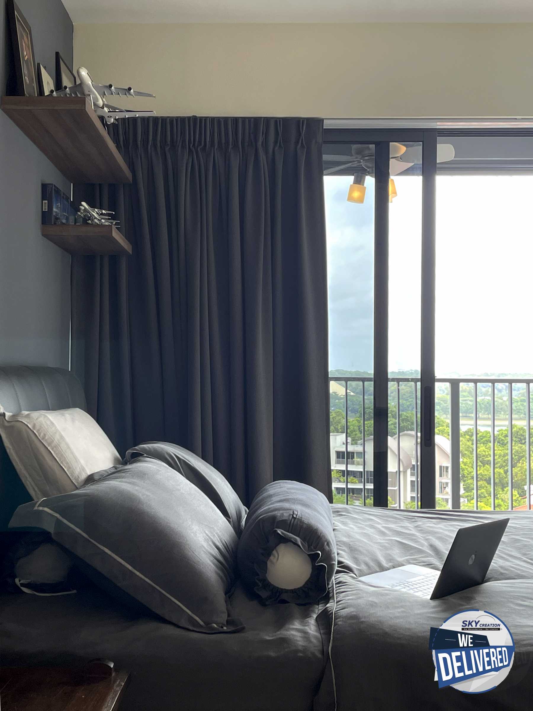 Scandinavian Bedroom with Granite Floor and Children's Beds
