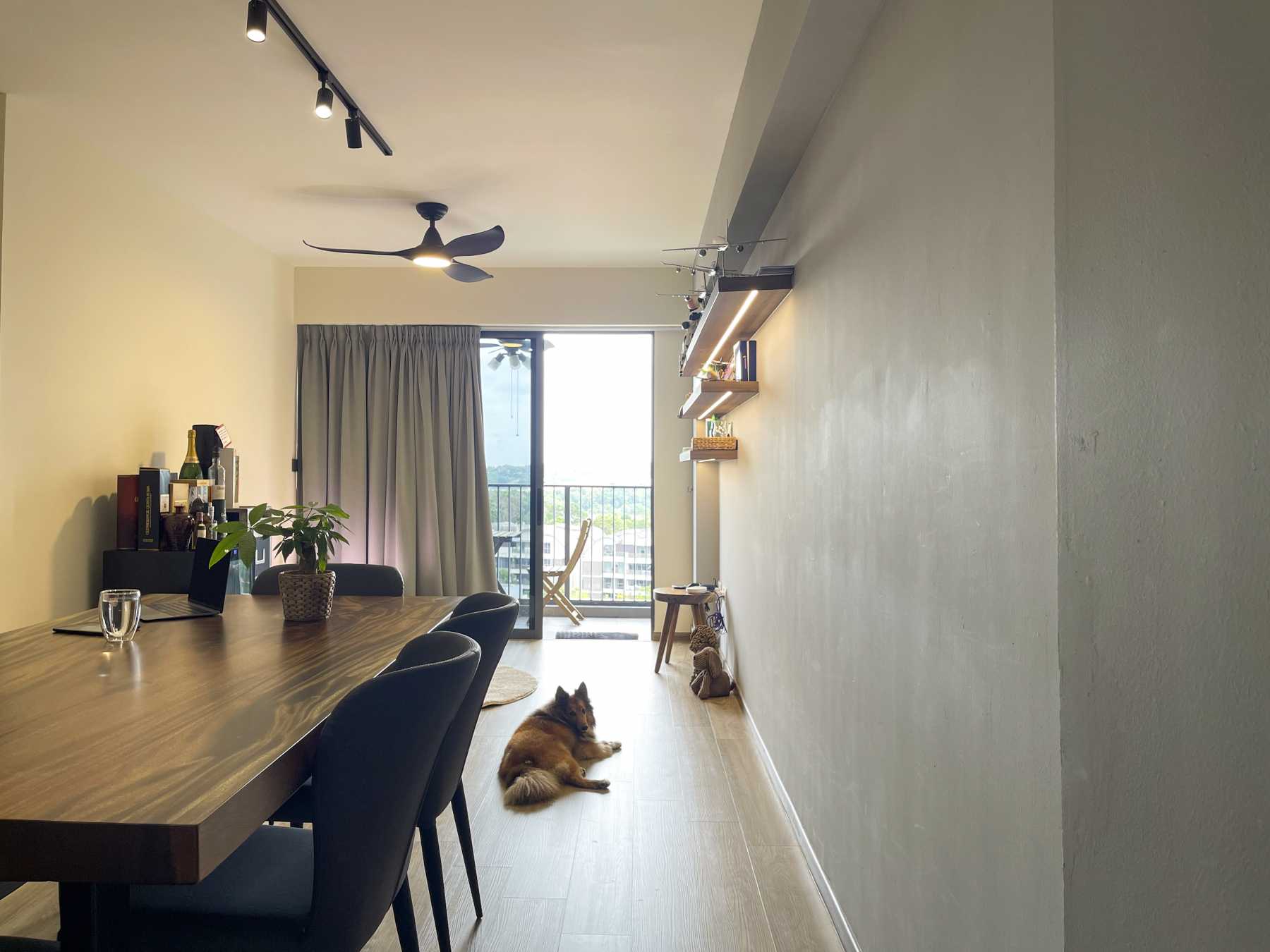 Scandinavian Living Room with Herringbone Tiling and Drop Light