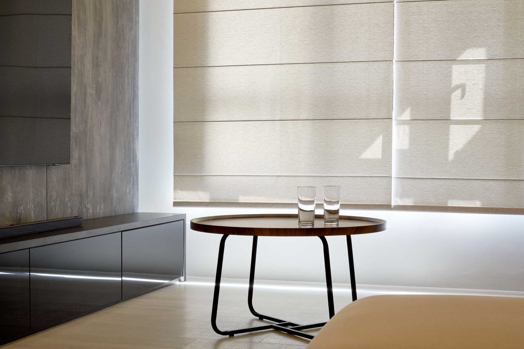 Contemporary Living Room with Vinyl Flooring and TV Console