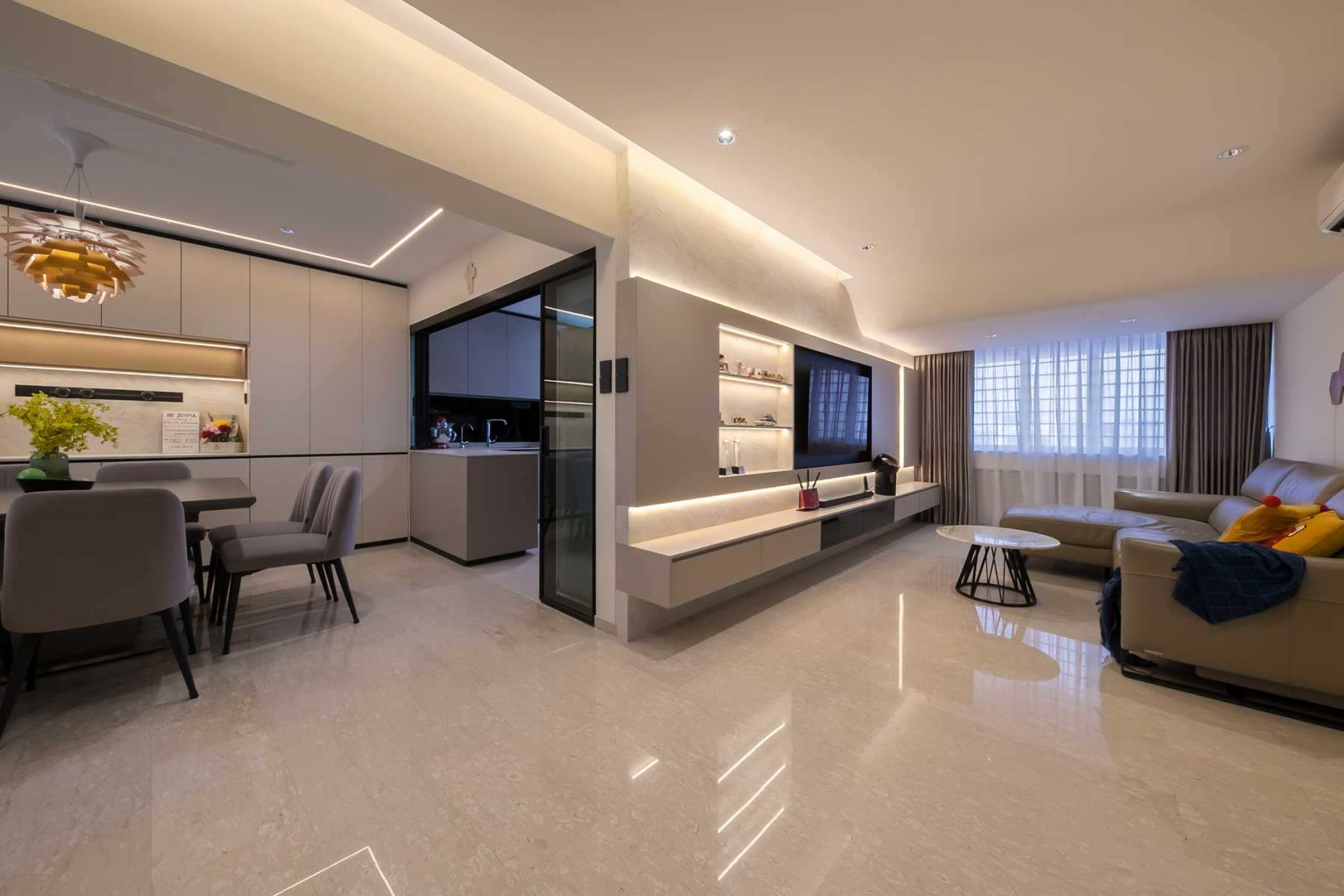 Contemporary Living Room with TV Console and Feature Wall