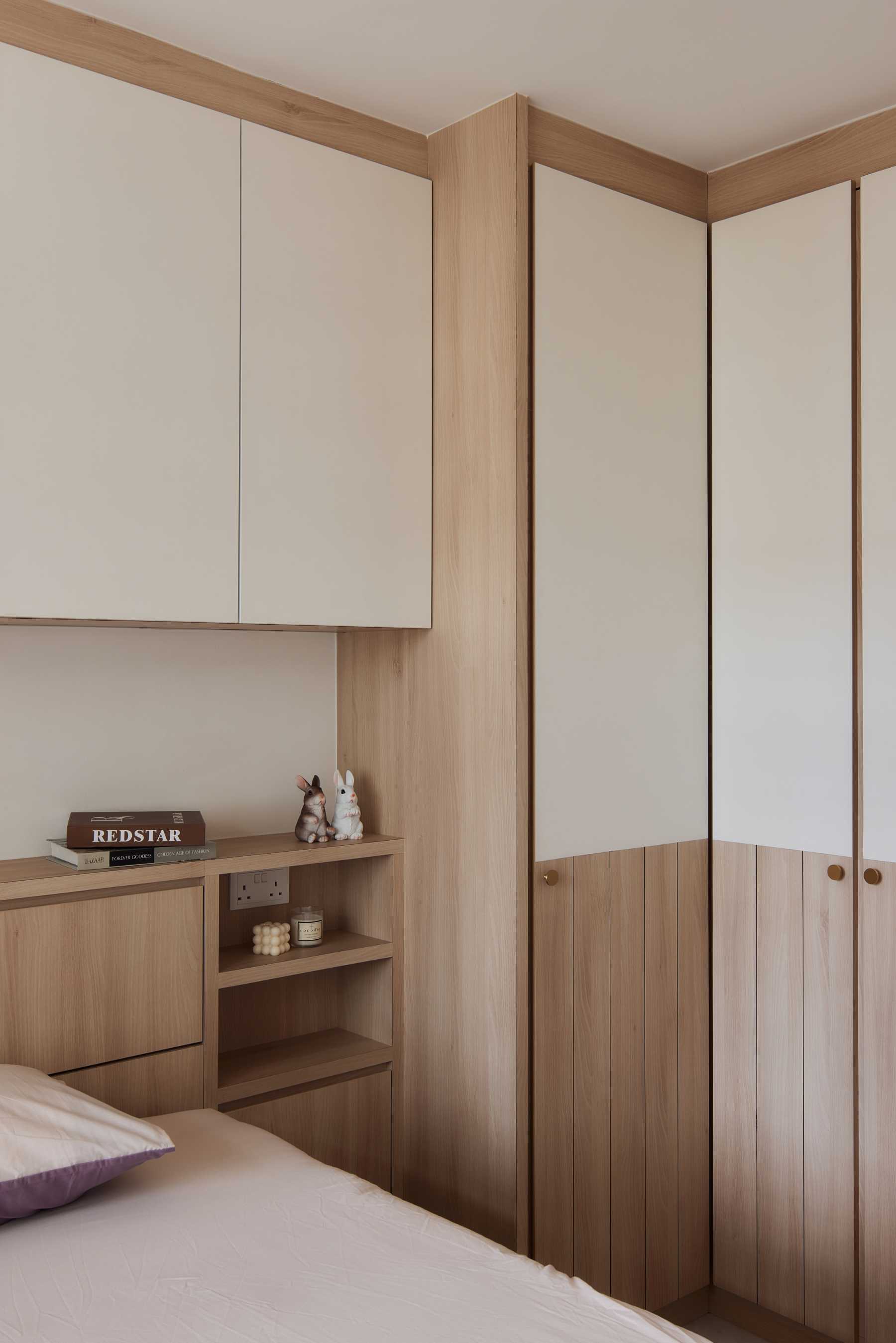 Scandinavian Bedroom with Bookshelf and Wardrobe