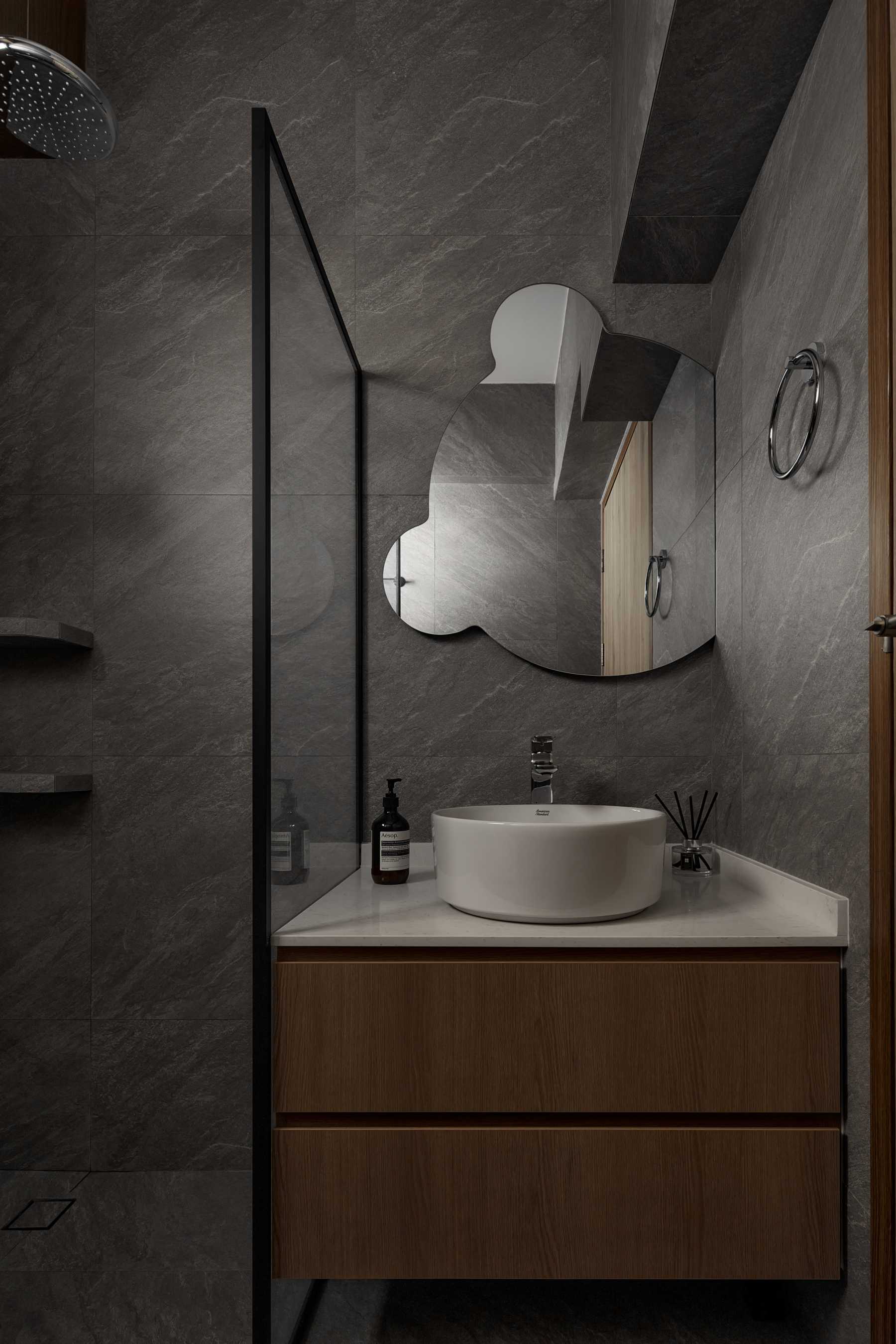 Minimalist Bathroom with Mirror and Shower Screen