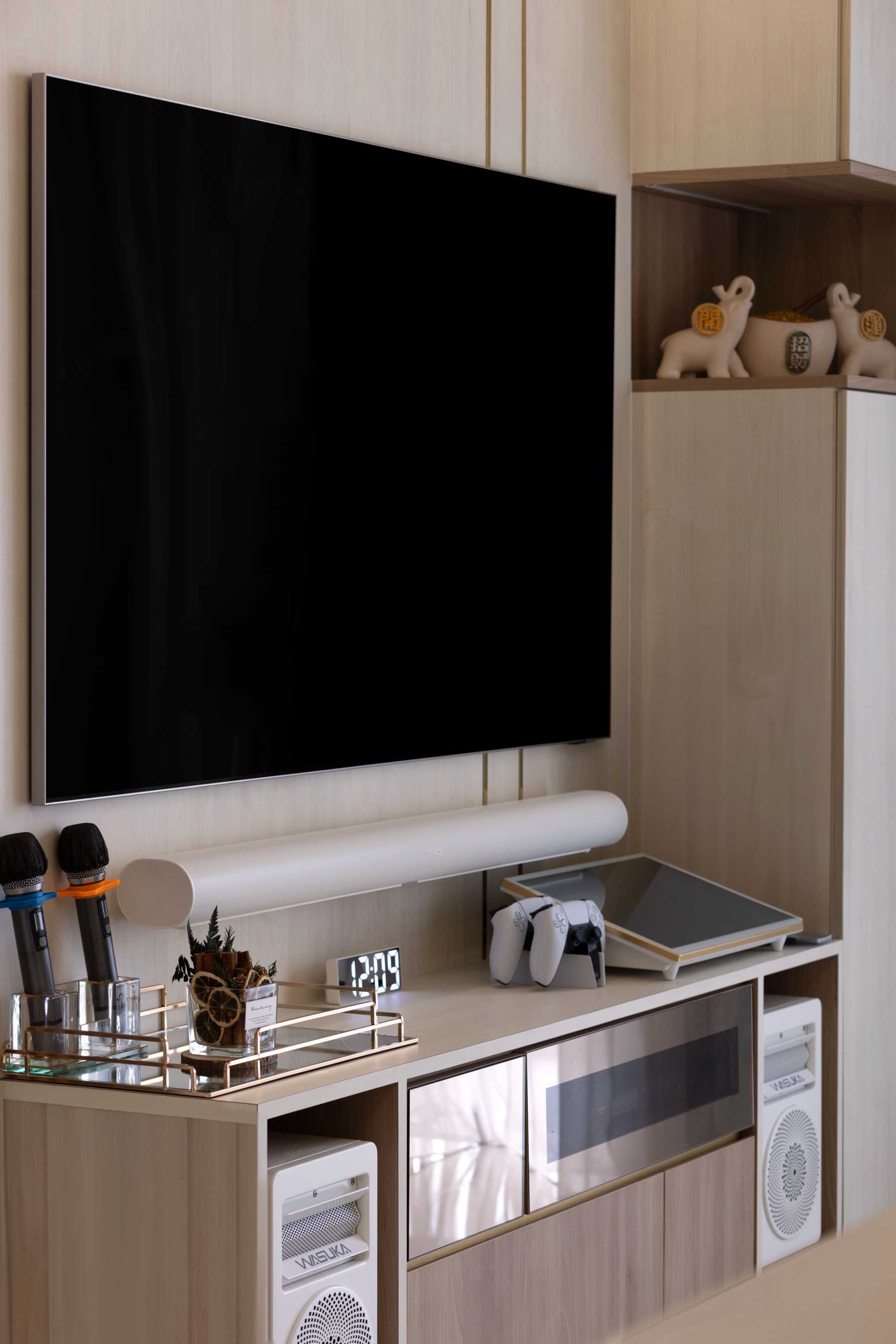Modern Living Room with Bookshelf and TV Console