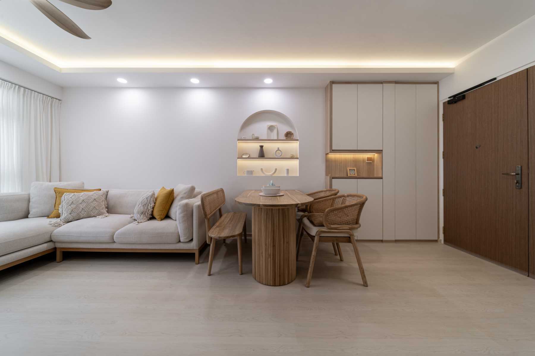 Scandinavian Living Room with Vinyl Flooring and Cove Lighting