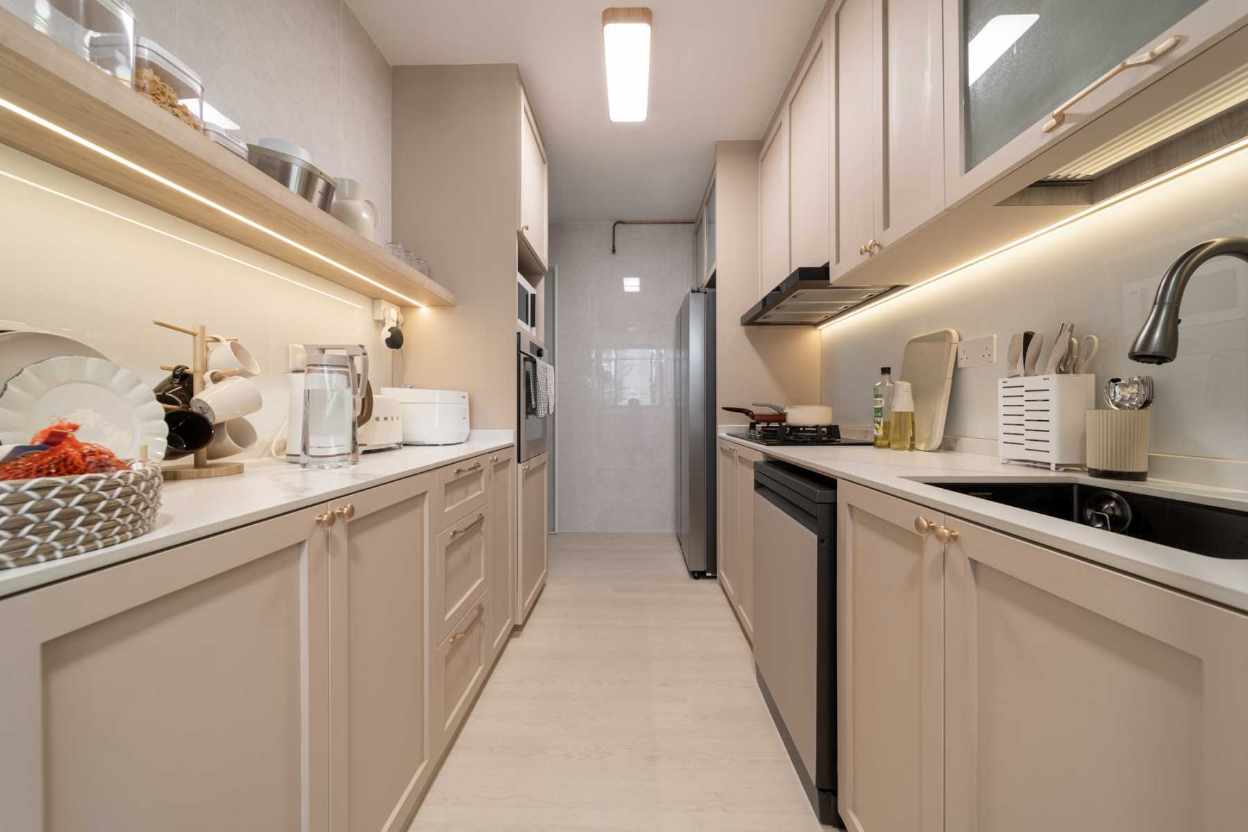 Scandinavian Kitchen with Countertop and Vinyl Flooring