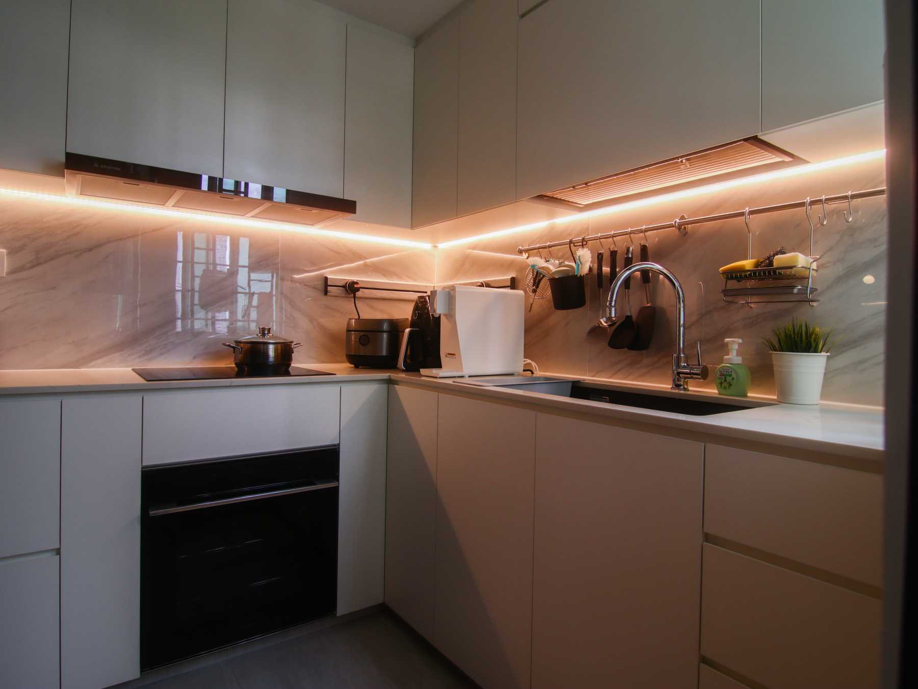 Scandinavian Kitchen with Countertop and Cupboard