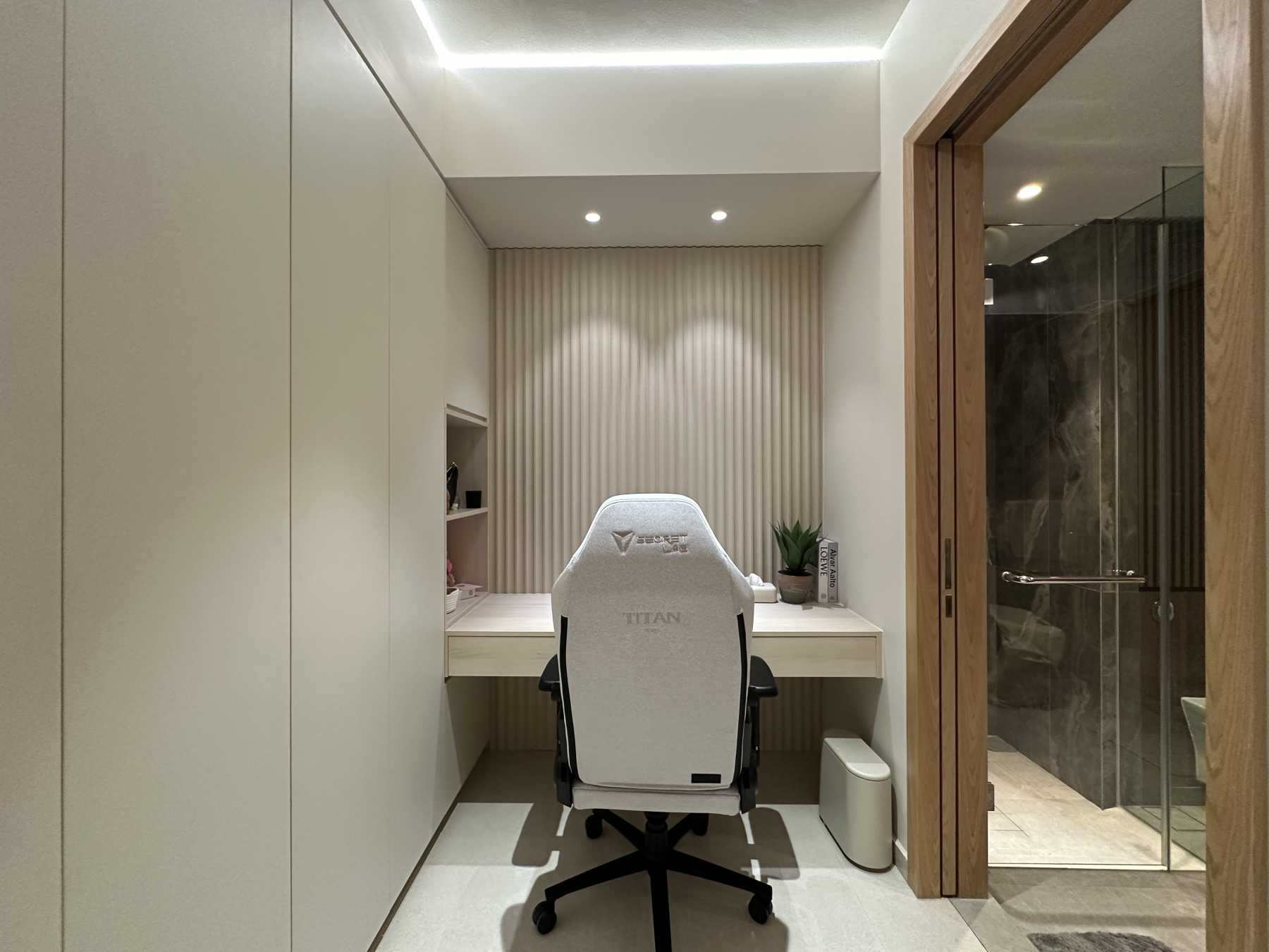 Minimalist Study with Bookshelf and Drop Ceiling
