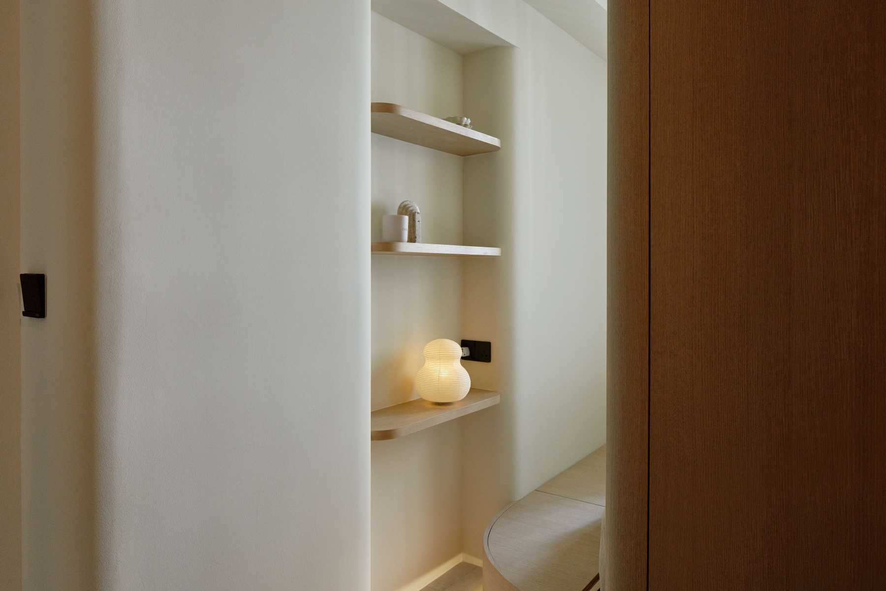 Scandinavian Bedroom with Bookshelf and Platform Bed