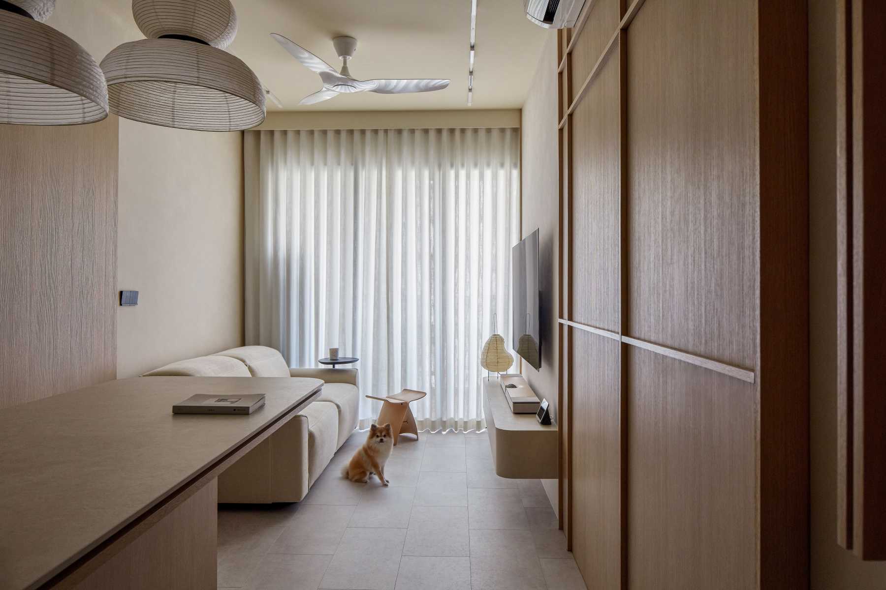Scandinavian Living Room with Countertop and Vinyl Flooring