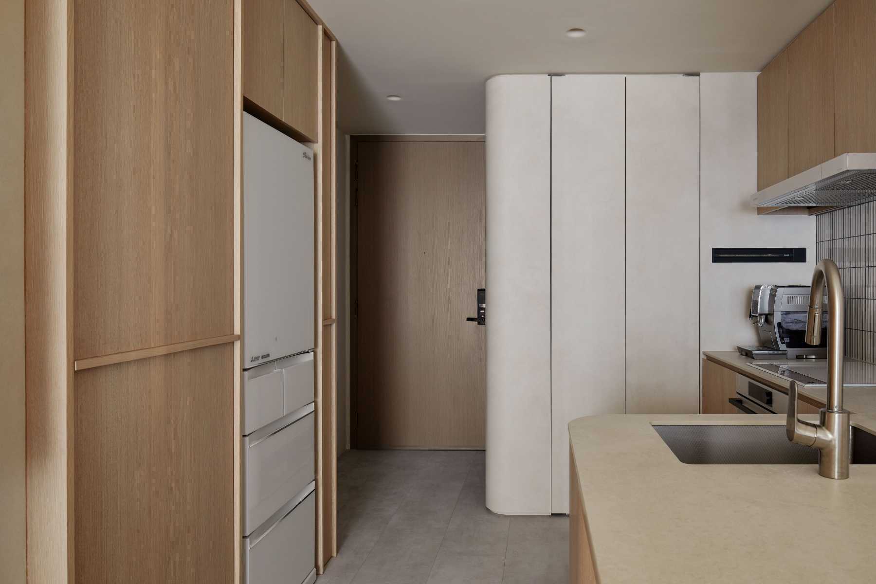 Scandinavian Kitchen with Countertop and Vinyl Flooring