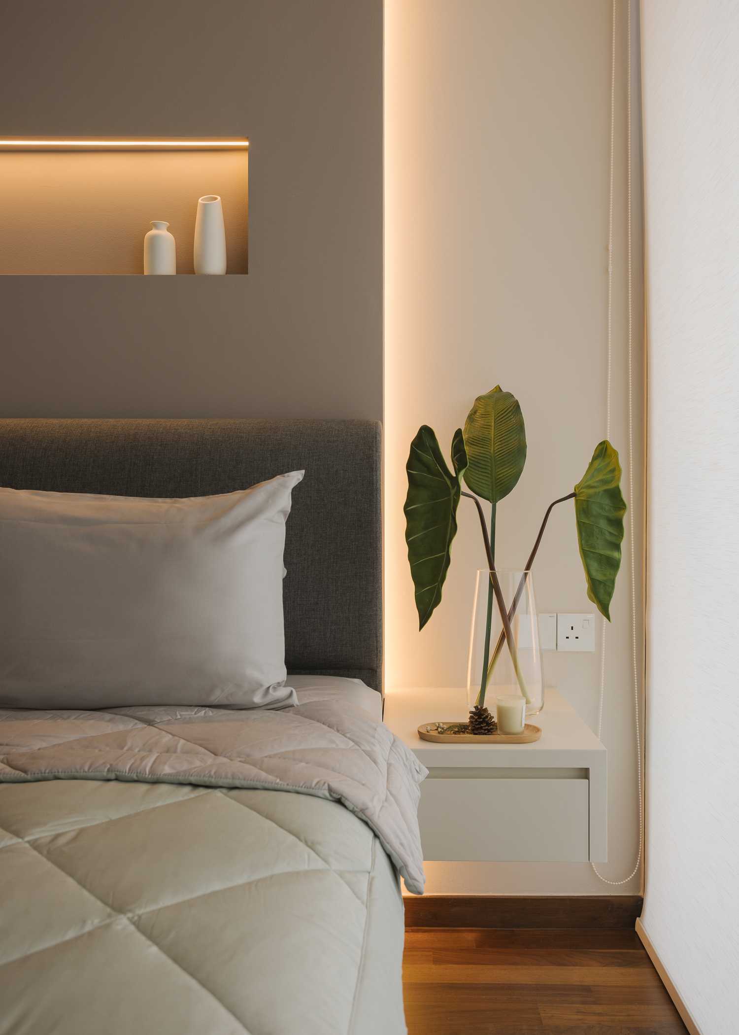 Modern Bedroom with Parquet Floor and Roller Blinds