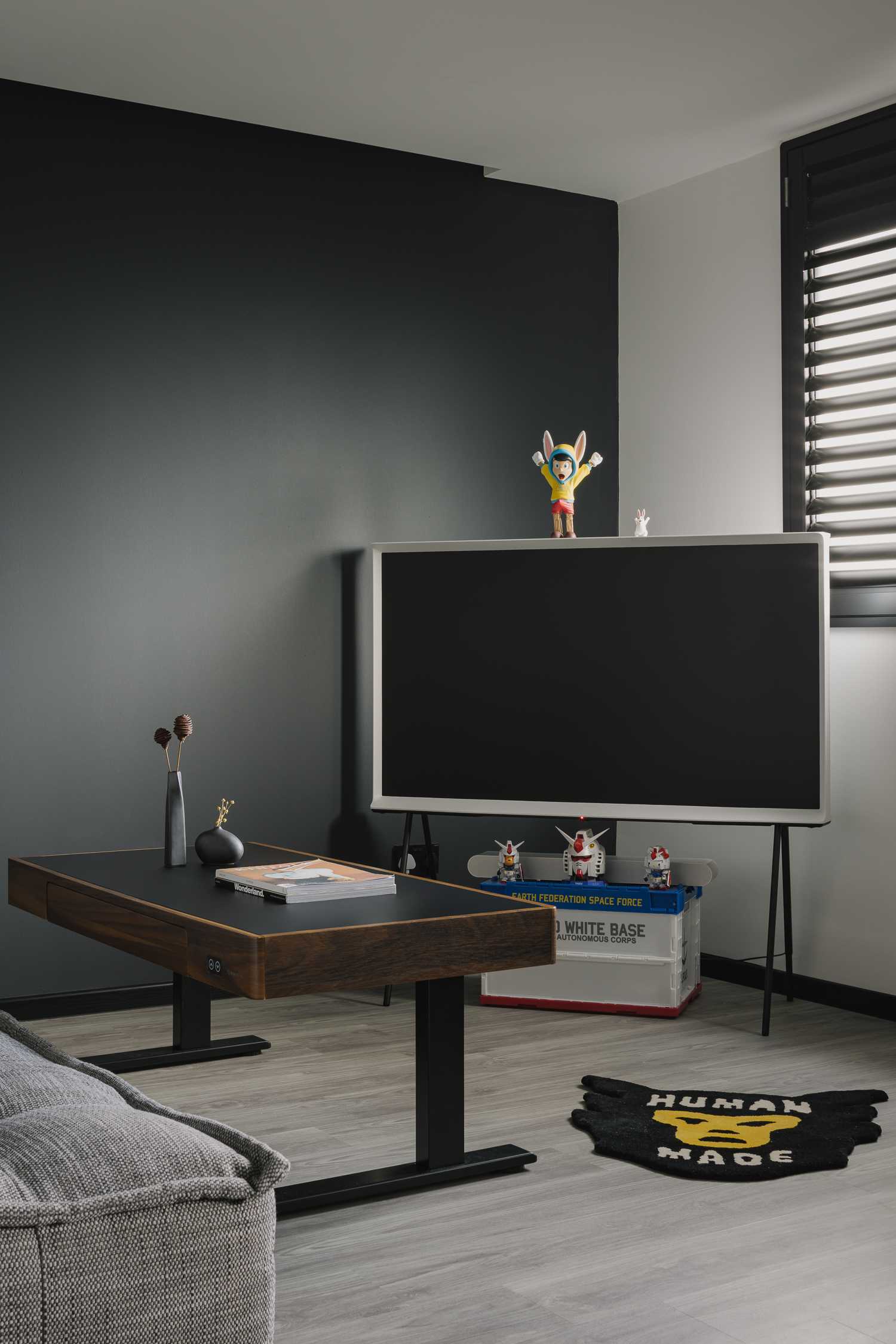 Modern Living Room with Window Shutters and Sofa