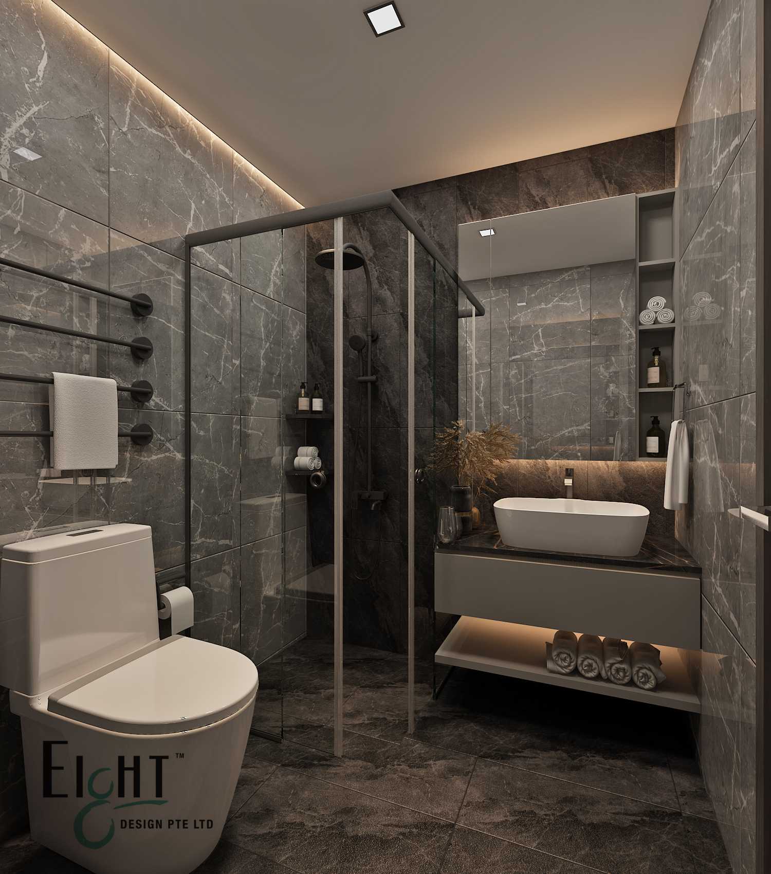 Modern Bathroom with Countertop and Shower Screen
