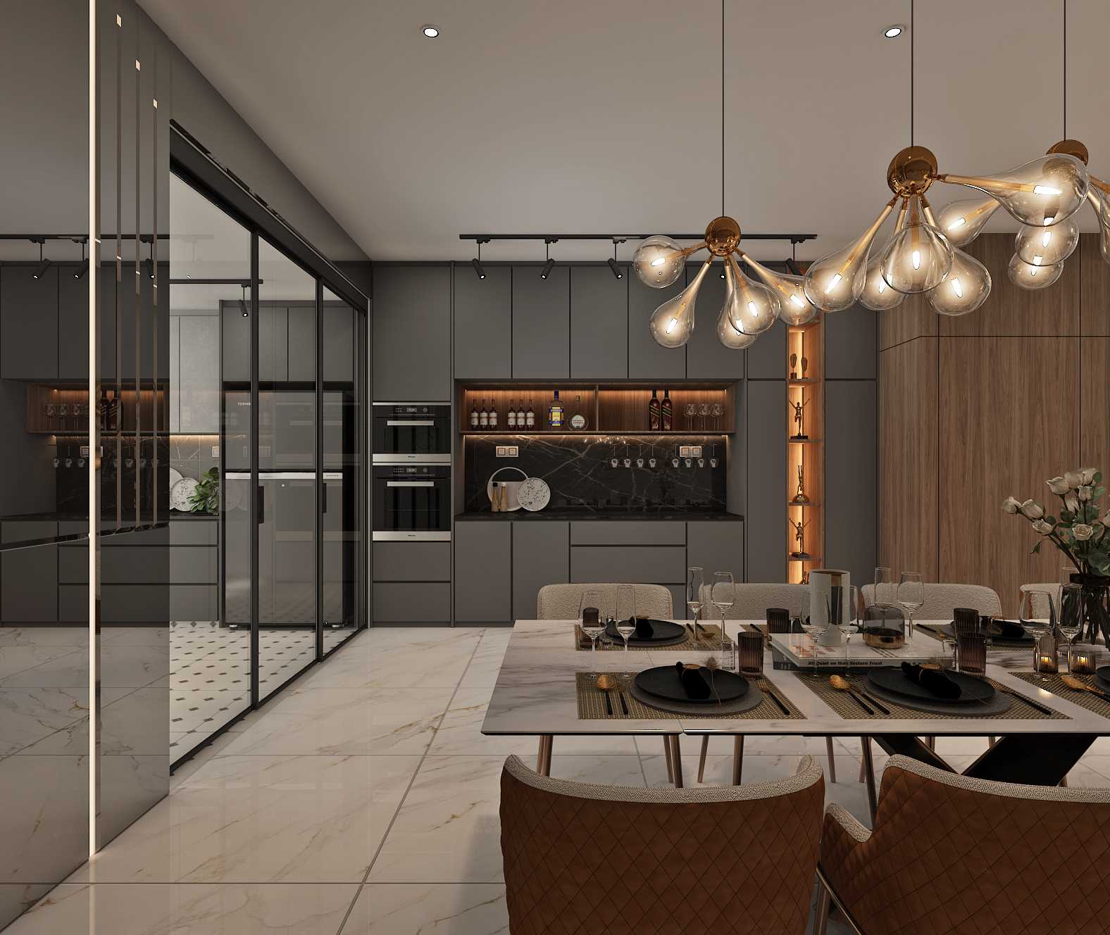 Modern Kitchen with Countertop and Open Kitchen
